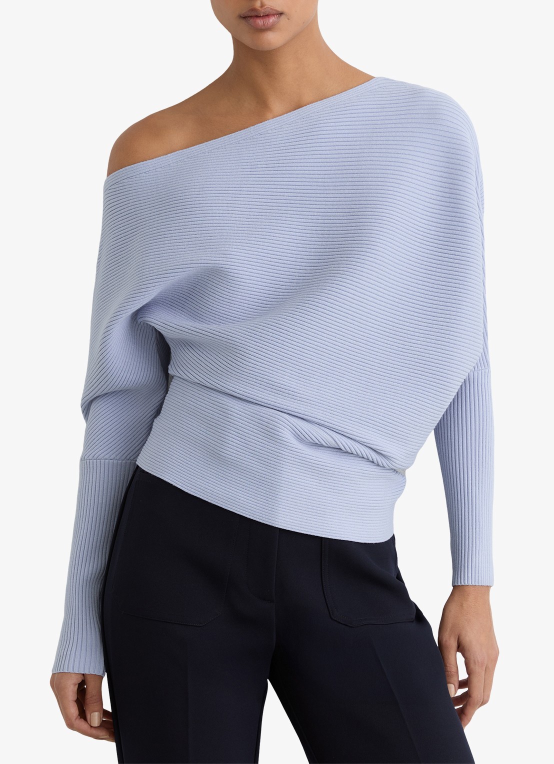 Reiss Lorna fijngebreide trui met asymmetrisch hals - detail 2 donkerblauw