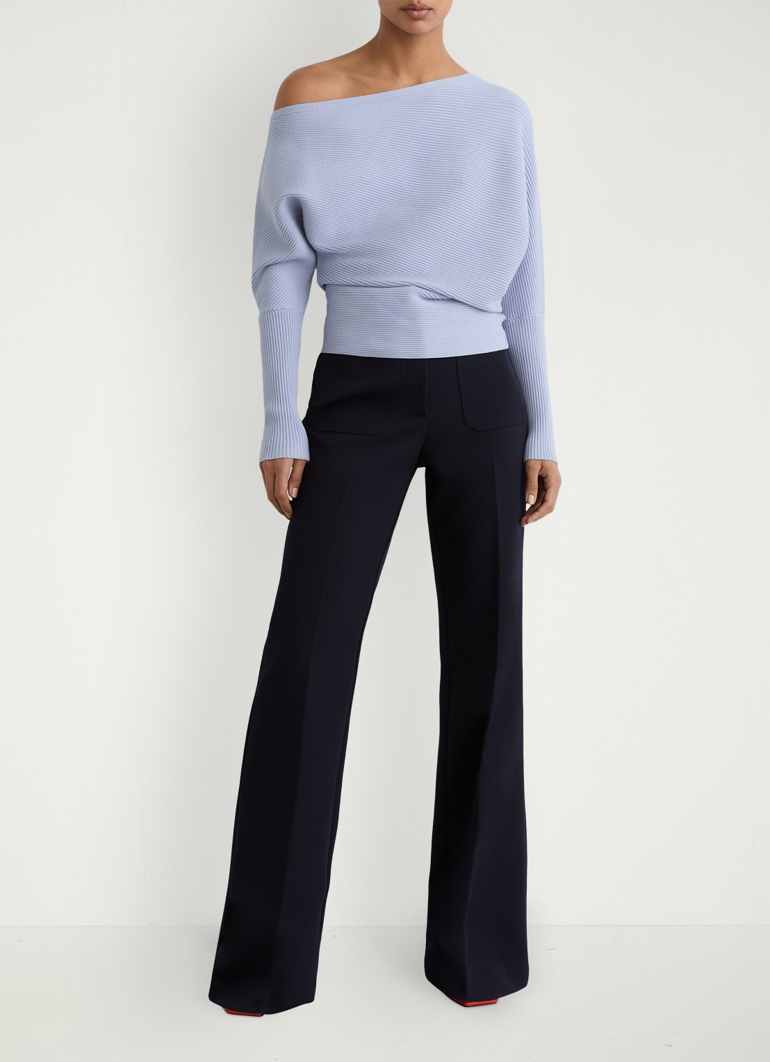 Reiss Lorna fijngebreide trui met asymmetrisch hals - voorkant 6 donkerblauw