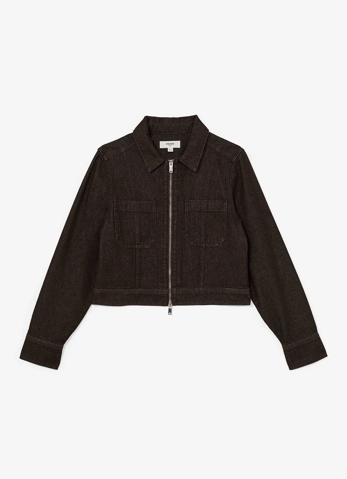 Reiss Lotta jack van denim - voorkant 2 donkerbruin