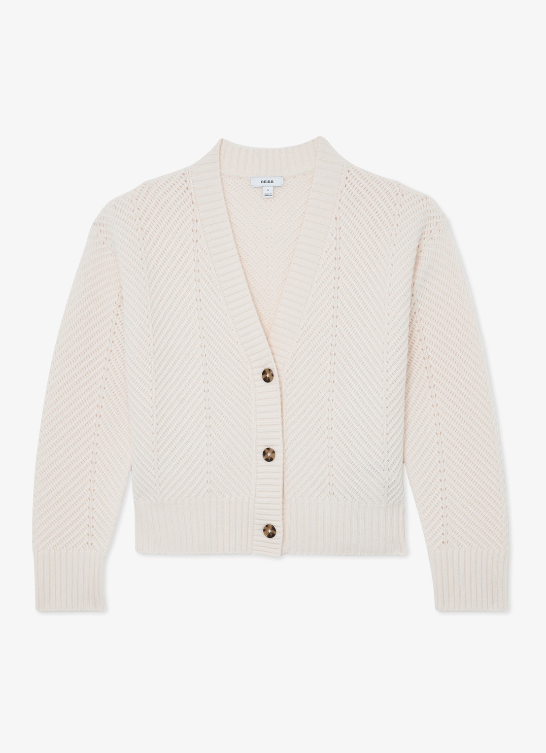 Reiss Lottie grofgebreid vest in kasjmierblend met structuur - voorkant 2 beige