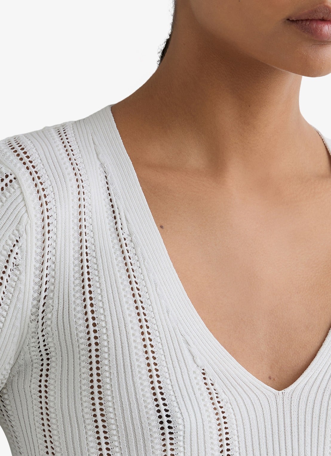 Reiss Loui ribgebreide trui met streepprint  - detail 2 wit