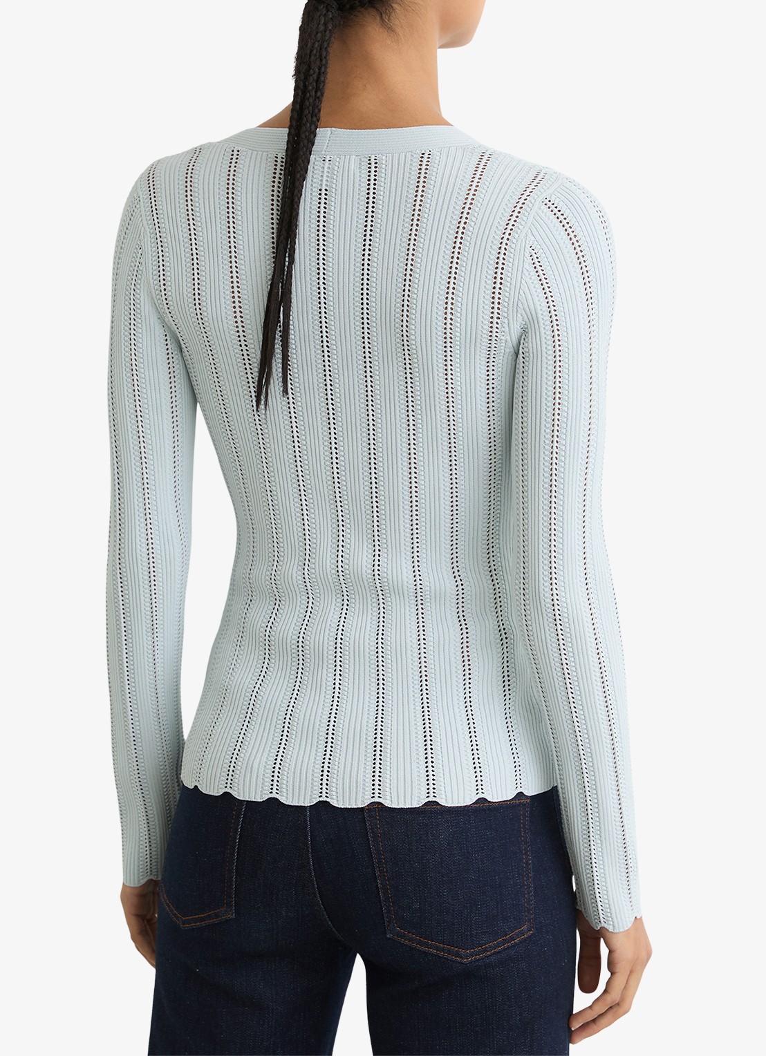 Reiss Loui ribgebreide trui met streepprint  - achterkant 3 blauw