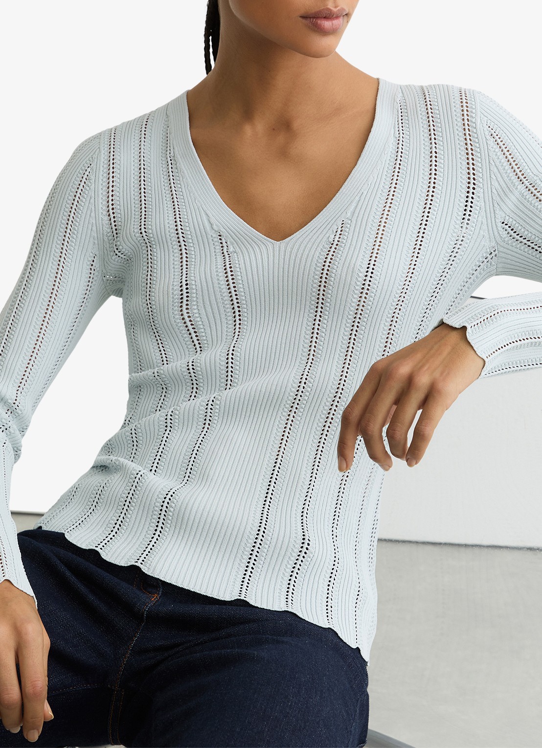 Reiss Loui ribgebreide trui met streepprint  - detail 5 blauw