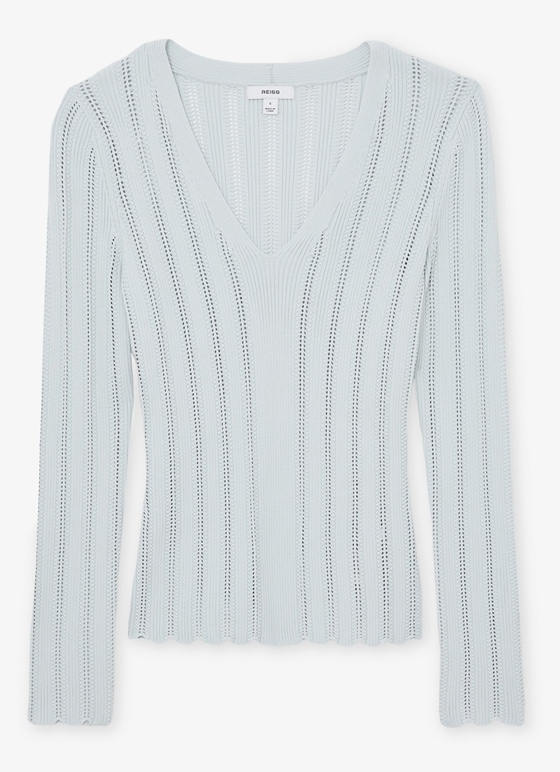 Reiss Loui ribgebreide trui met streepprint  - voorkant blauw