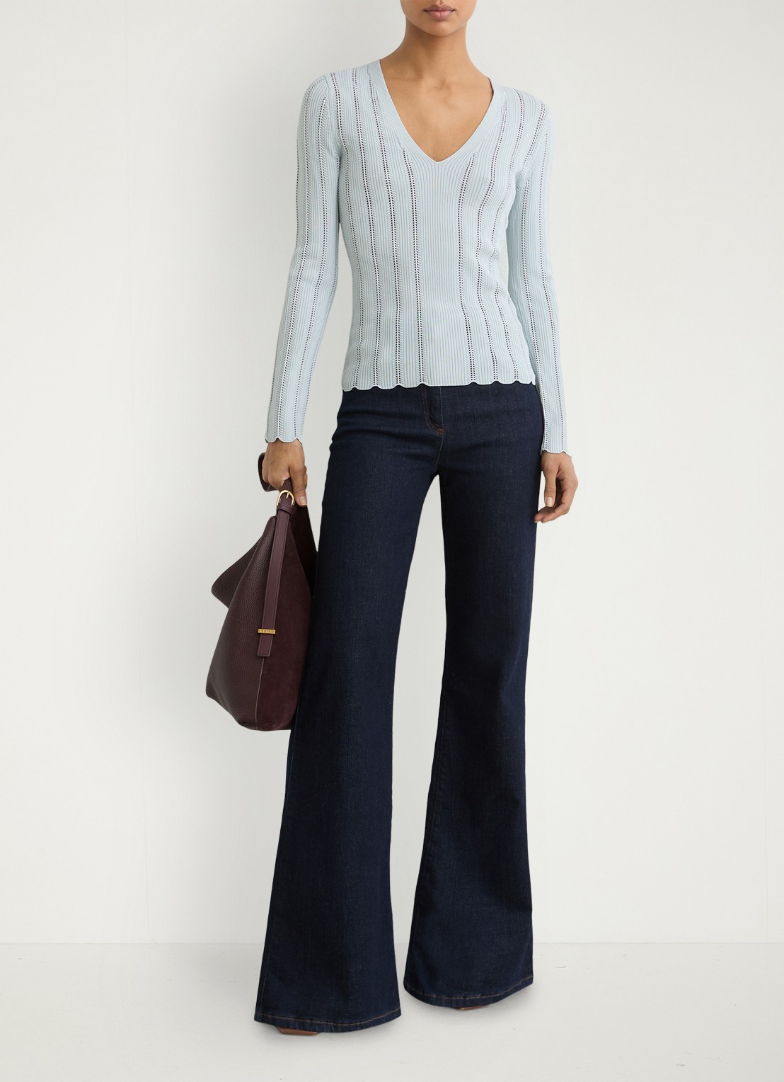 Reiss Loui ribgebreide trui met streepprint  - voorkant 2 blauw