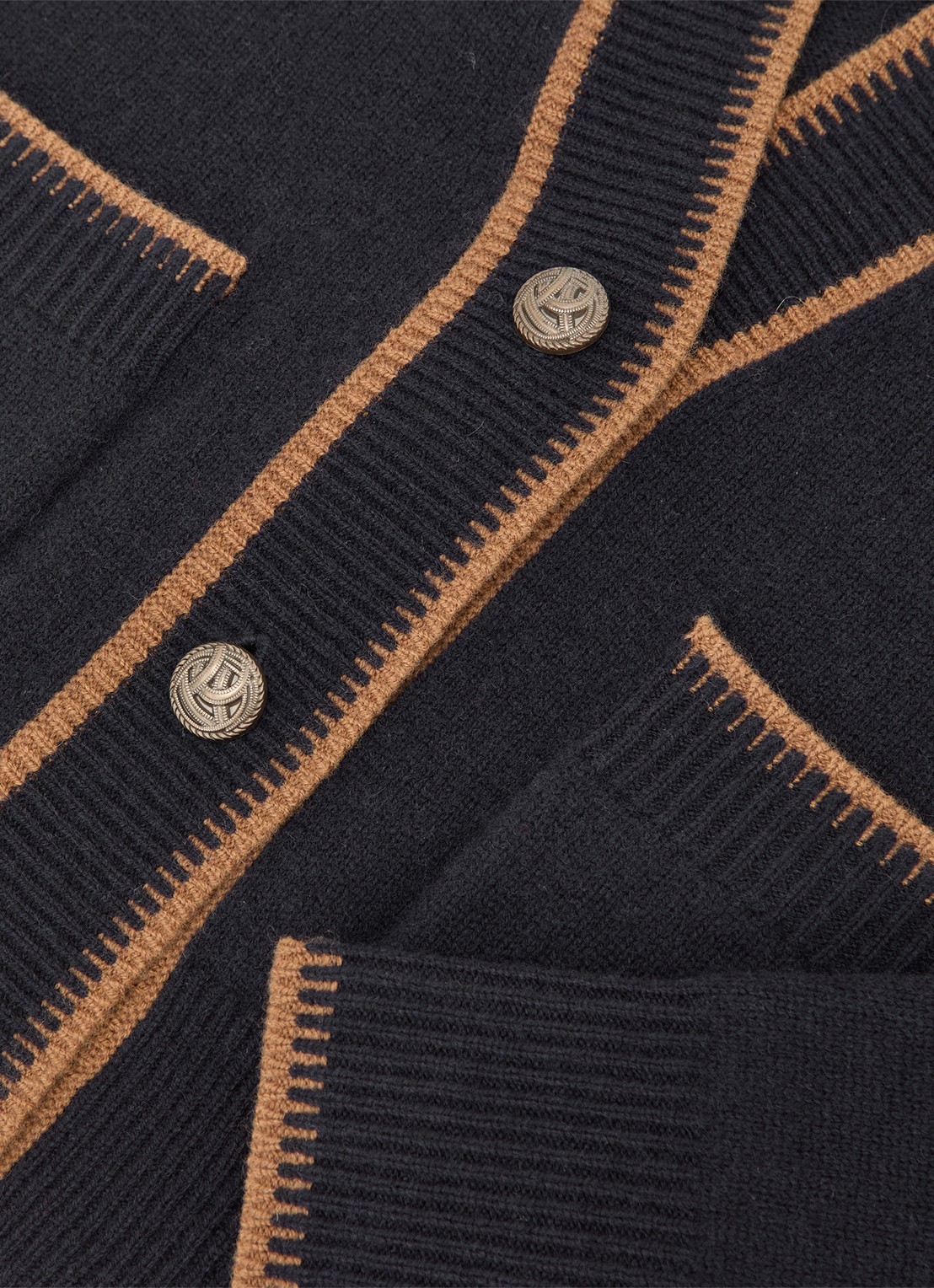 Reiss Louisa ribgebreide vest met steekzakken - detail 2 donkerblauw