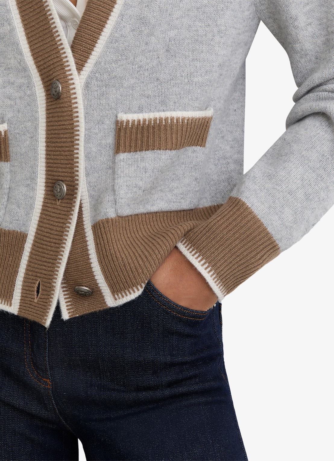 Reiss Louisa ribgebreide vest met steekzakken - detail 5 grijs