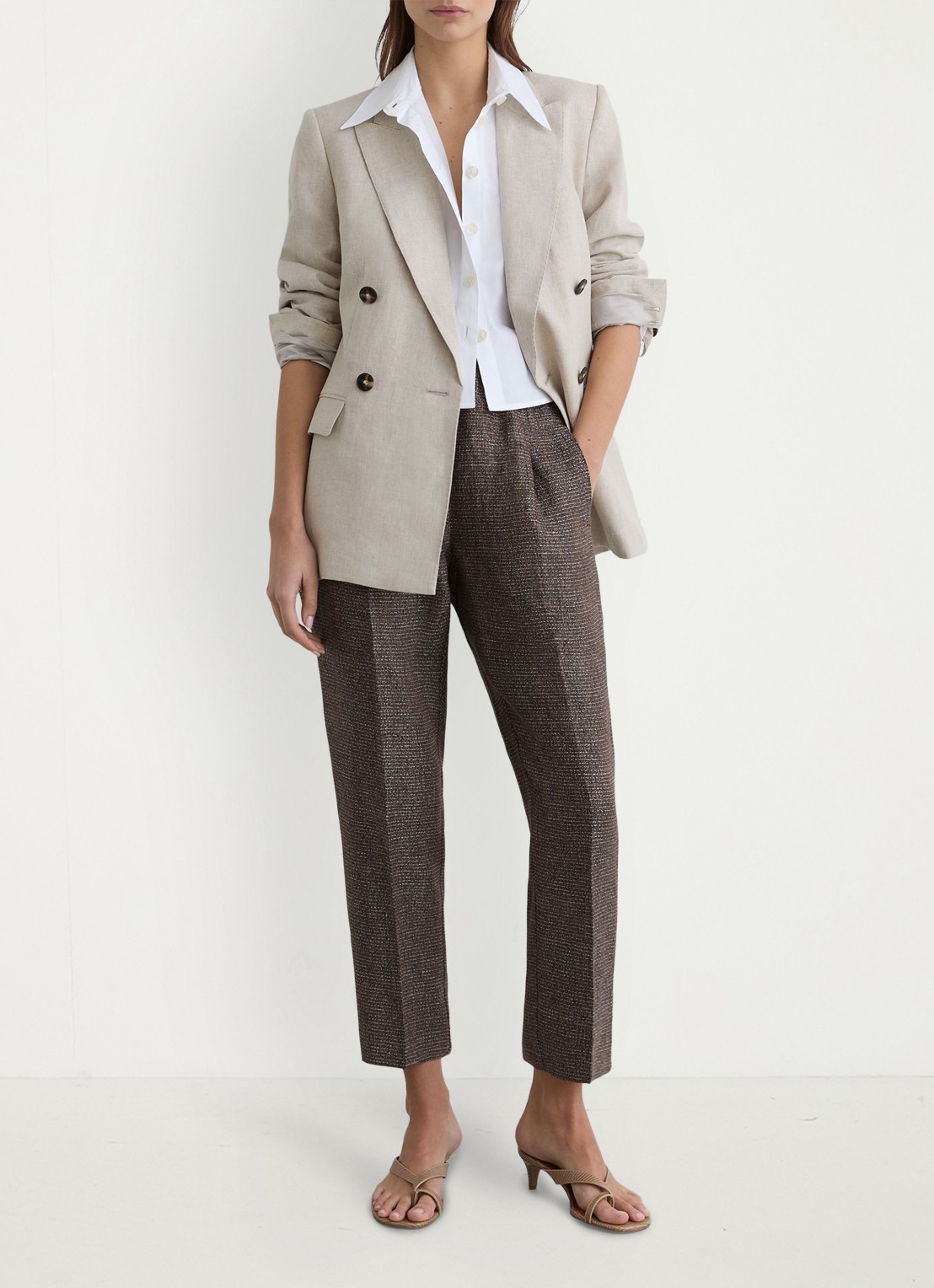 Reiss Lourdes high waist tapered fit pantalon van linnen - detail 6 naturel