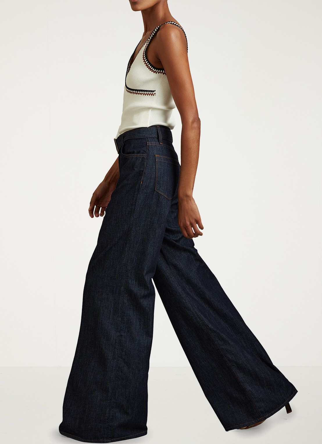 Reiss Luca high waist wide leg jeans met ceintuur - voorkant 2 indigo