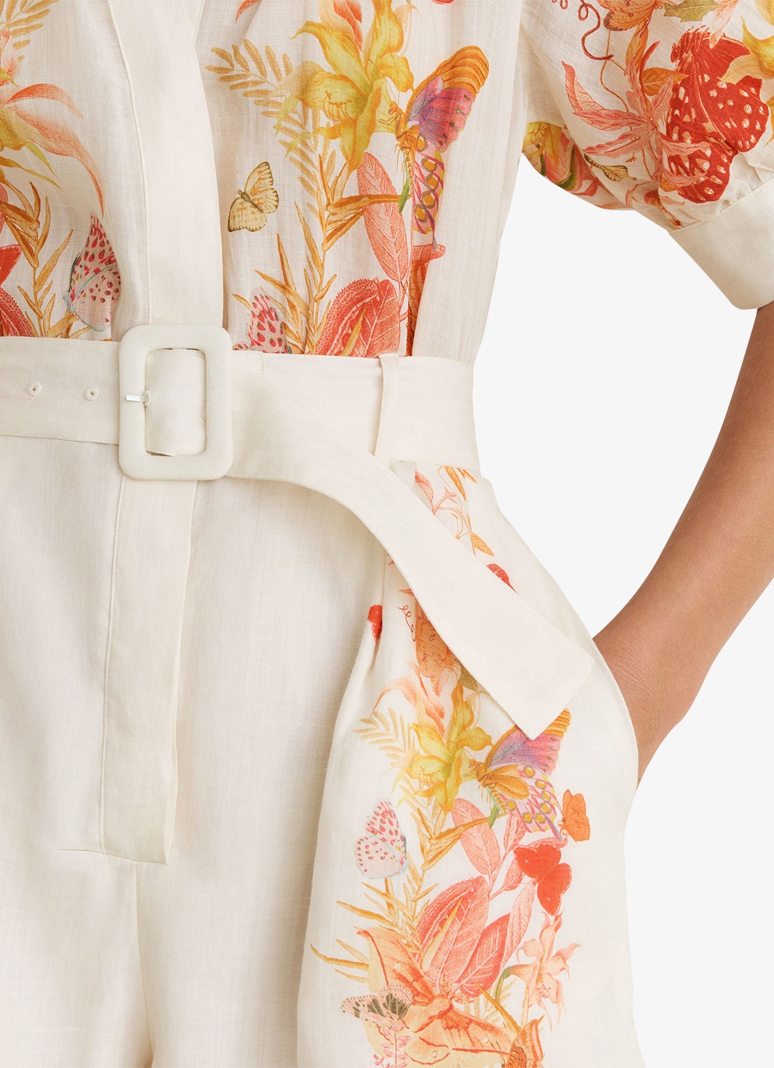 Reiss Lucia straight fit playsuit met strikceintuur en bloemenprint - detail 4 oranje