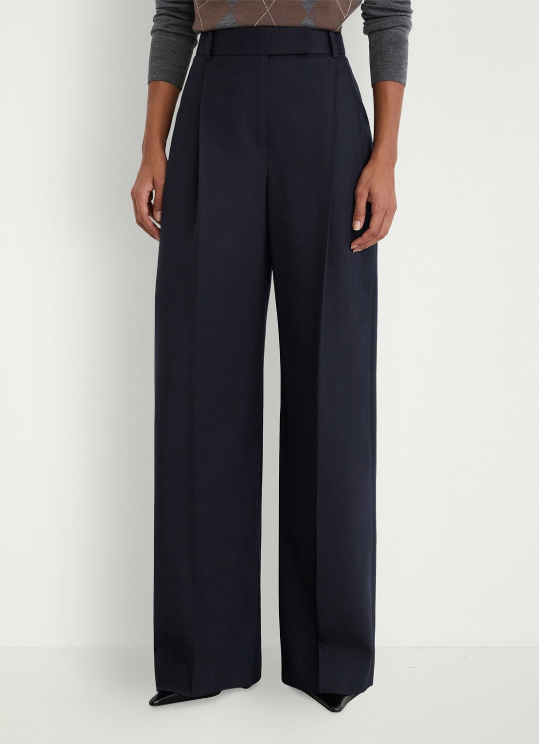 Reiss Luna high waist wide fit pantalon in wolblend met steekzakken - detail 3 blauw