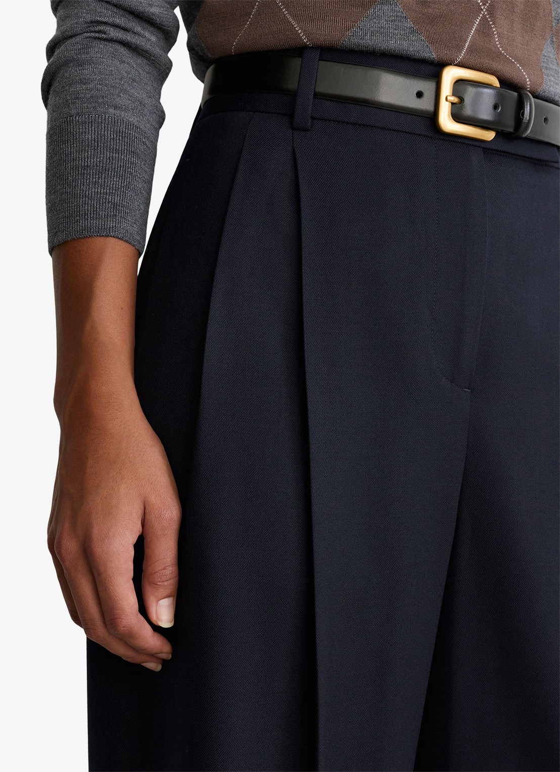 Reiss Luna high waist wide fit pantalon in wolblend met steekzakken - detail 4 blauw