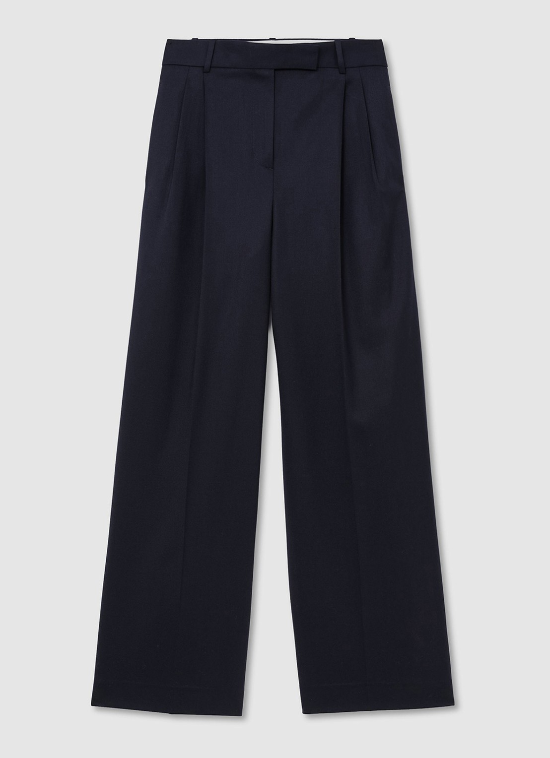 Reiss Luna high waist wide fit pantalon in wolblend met steekzakken - voorkant blauw