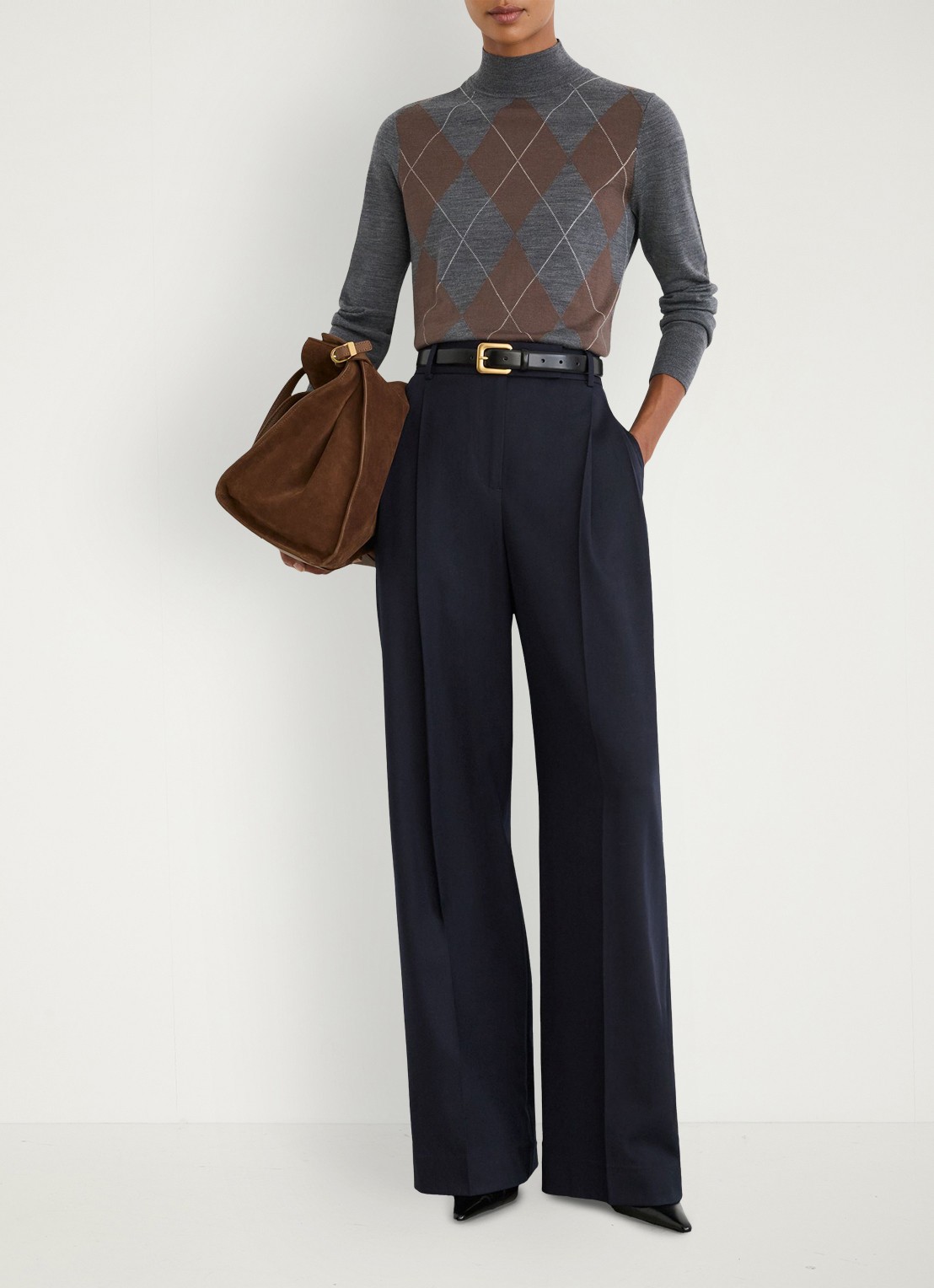 Reiss Luna high waist wide fit pantalon in wolblend met steekzakken - voorkant 2 blauw
