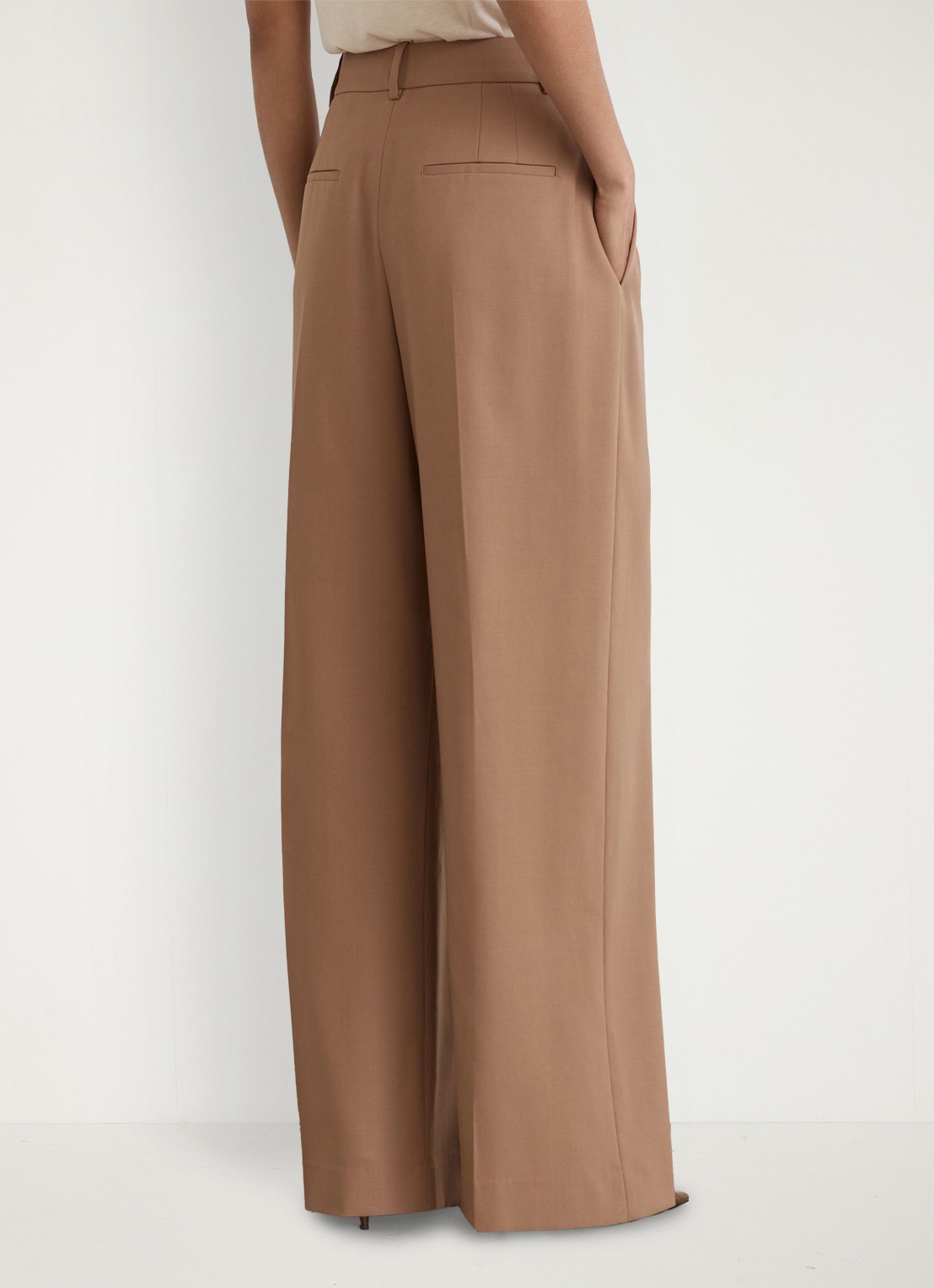Reiss LUNA high waist wide fit pantalon in wolblend - achterkant 3 camel