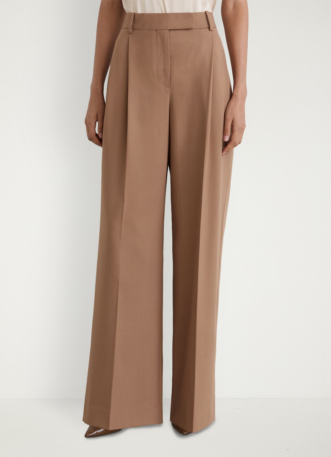 Reiss LUNA high waist wide fit pantalon in wolblend - detail 4 camel