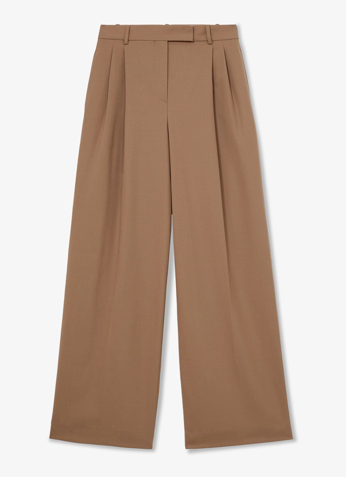 Reiss LUNA high waist wide fit pantalon in wolblend - voorkant camel