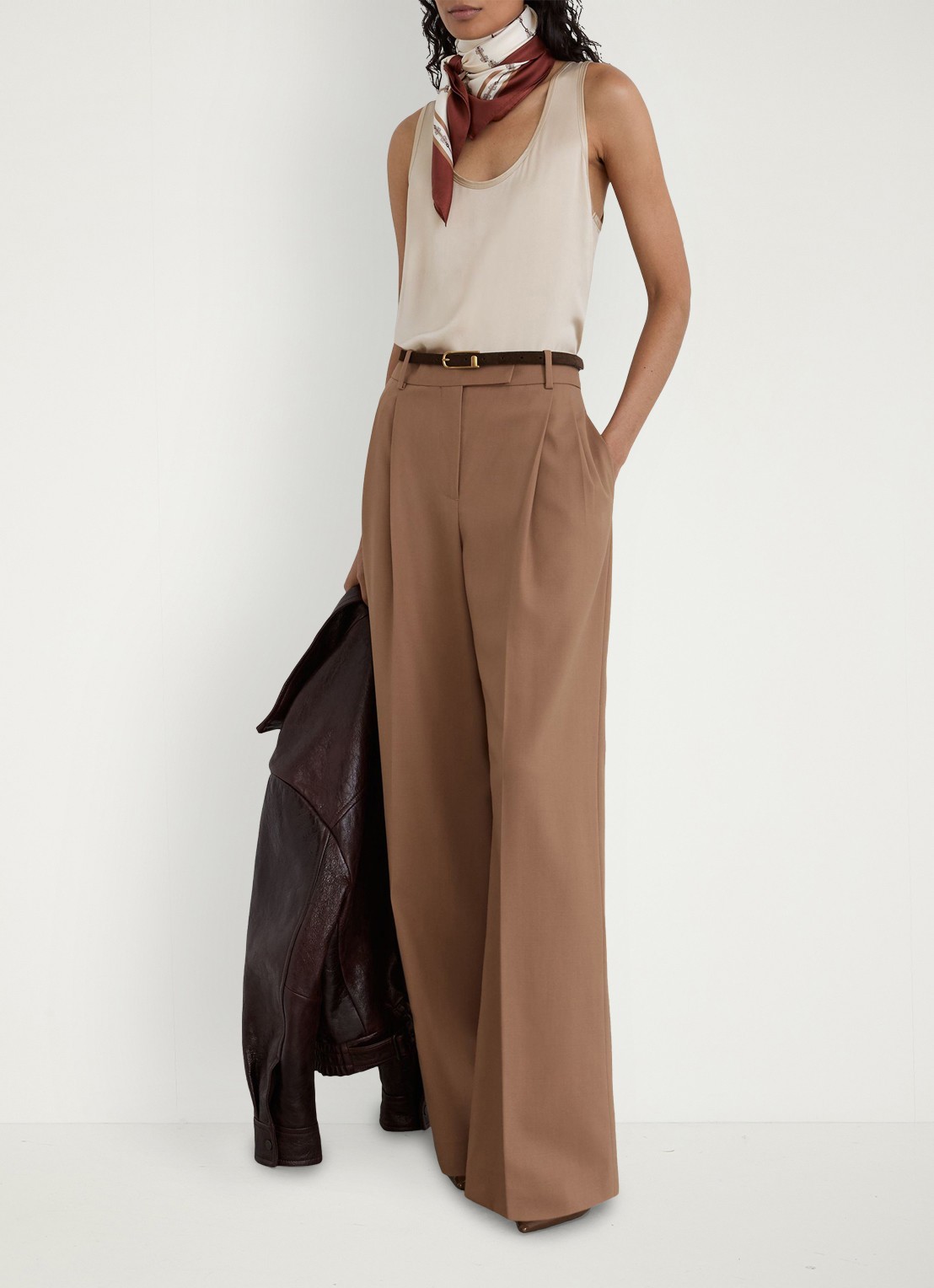 Reiss LUNA high waist wide fit pantalon in wolblend - voorkant 2 camel