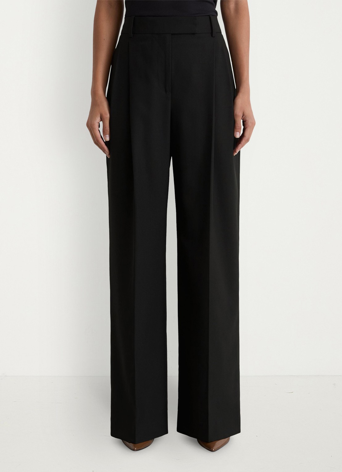 Reiss LUNA high waist wide fit pantalon in wolblend - detail zwart