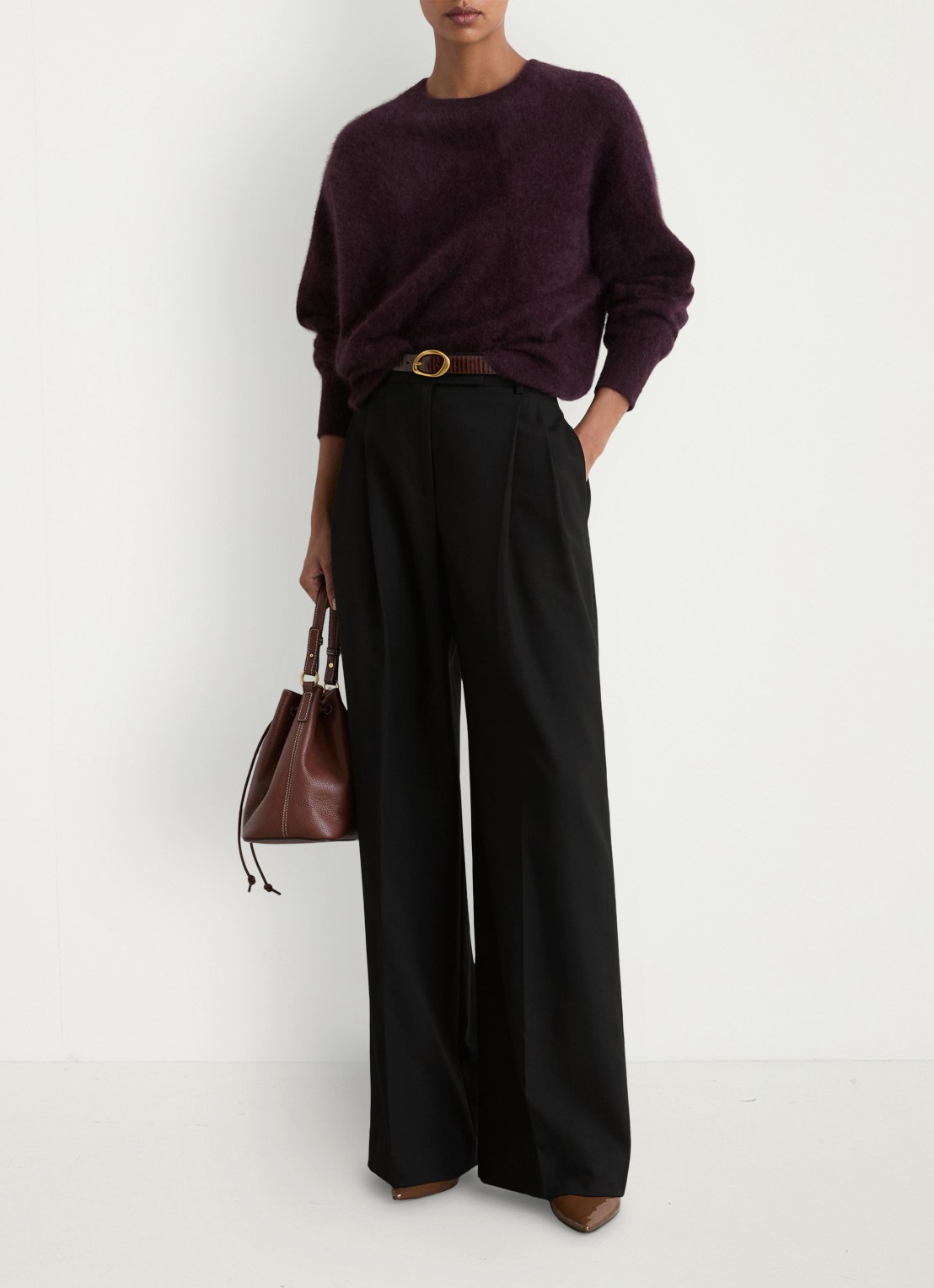 Reiss LUNA high waist wide fit pantalon in wolblend - detail 2 zwart