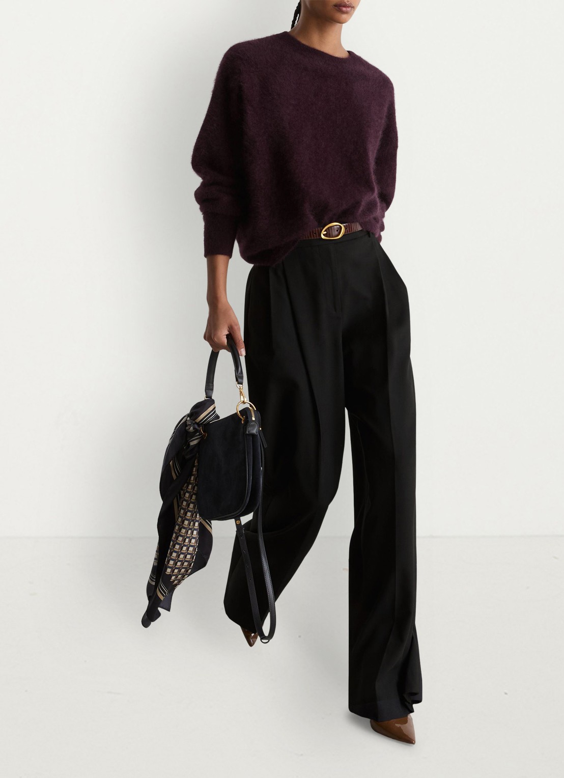 Reiss LUNA high waist wide fit pantalon in wolblend - voorkant 6 zwart
