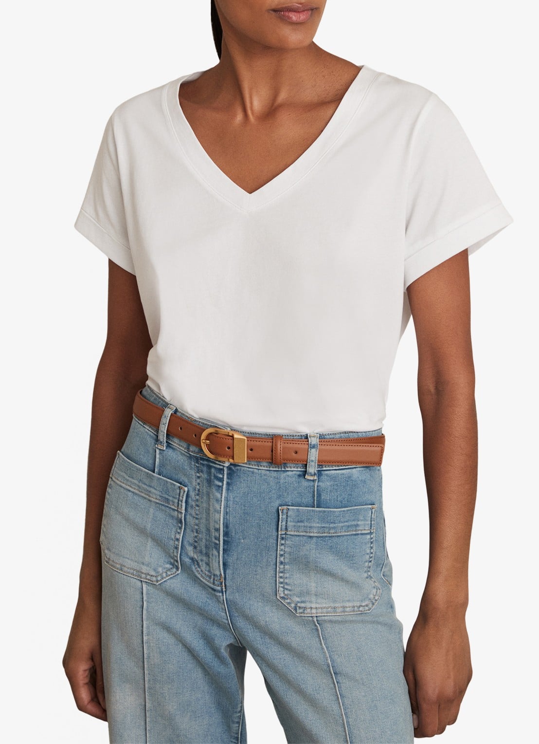 Reiss Luna T-shirt met V-hals  - detail wit