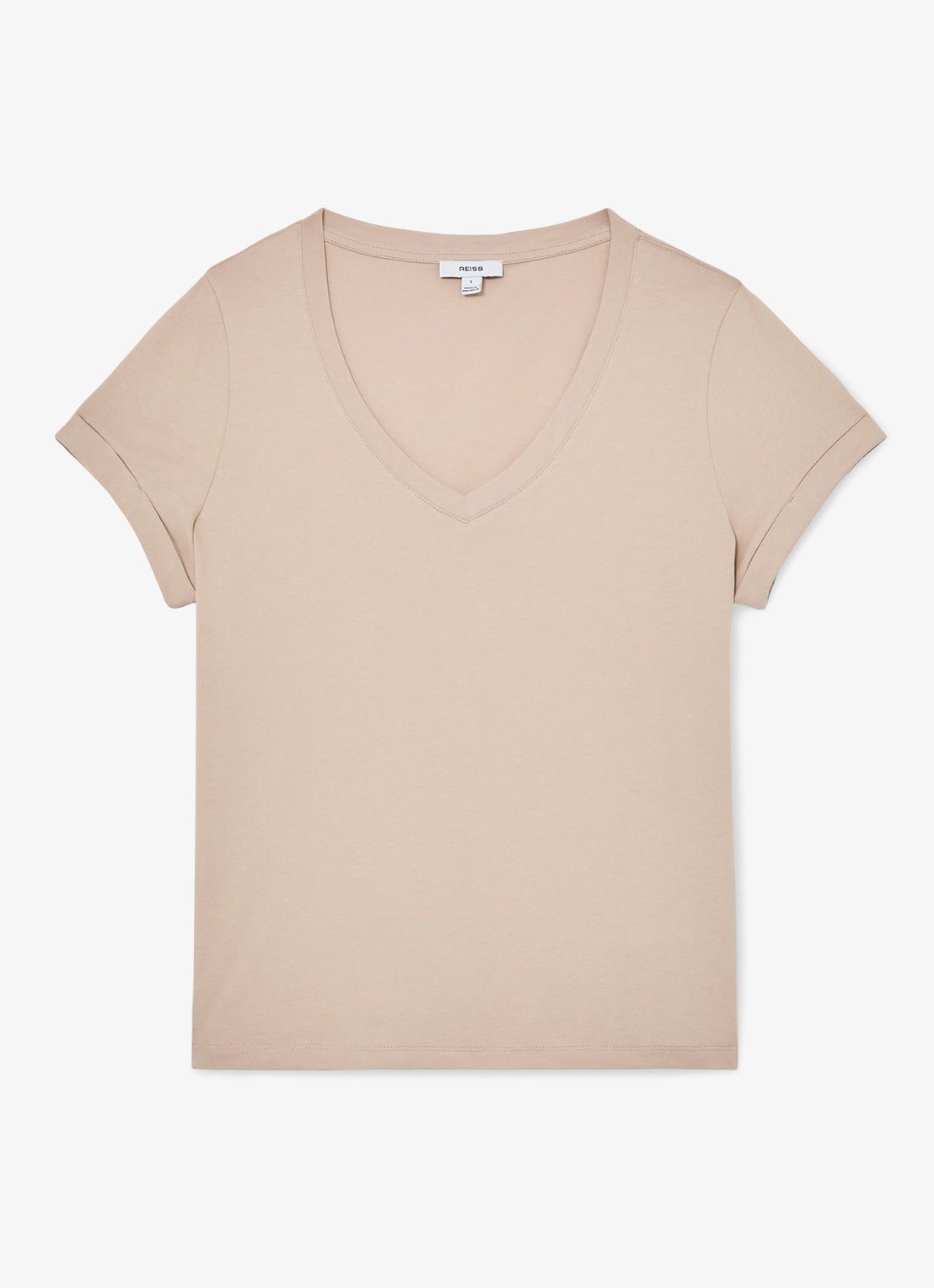 Reiss Luna T-shirt met V-hals  - voorkant 4 camel