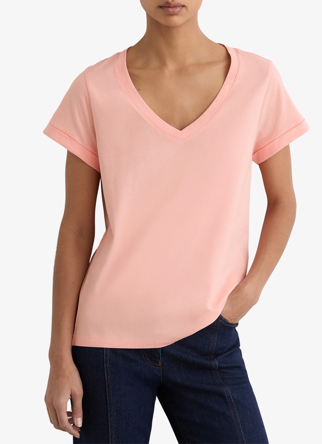 Reiss Luna T-shirt met V-hals  - detail 4 oudroze