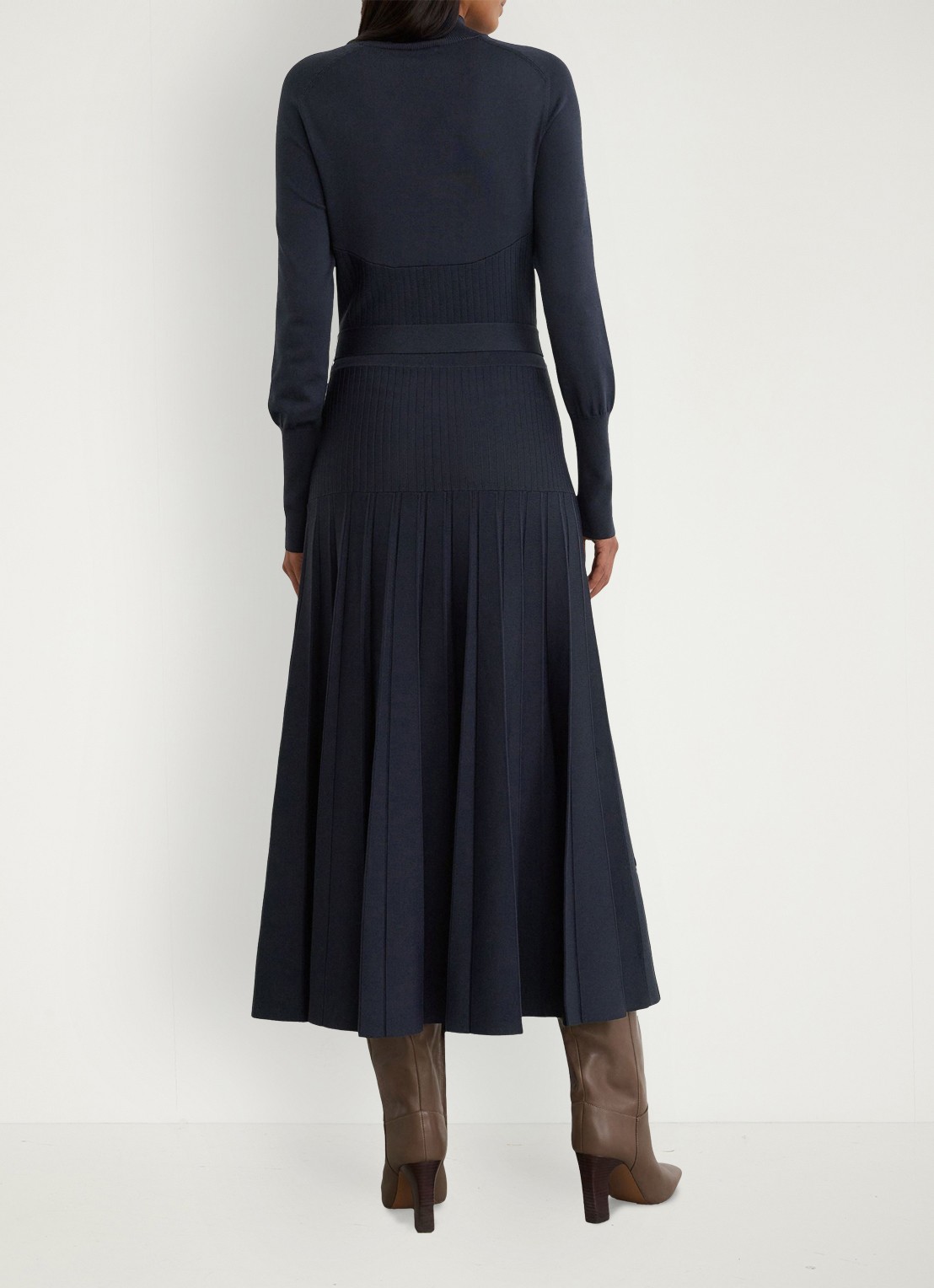 Reiss Lydia ribgebreide maxi jurk met ceintuur - achterkant 7 blauw