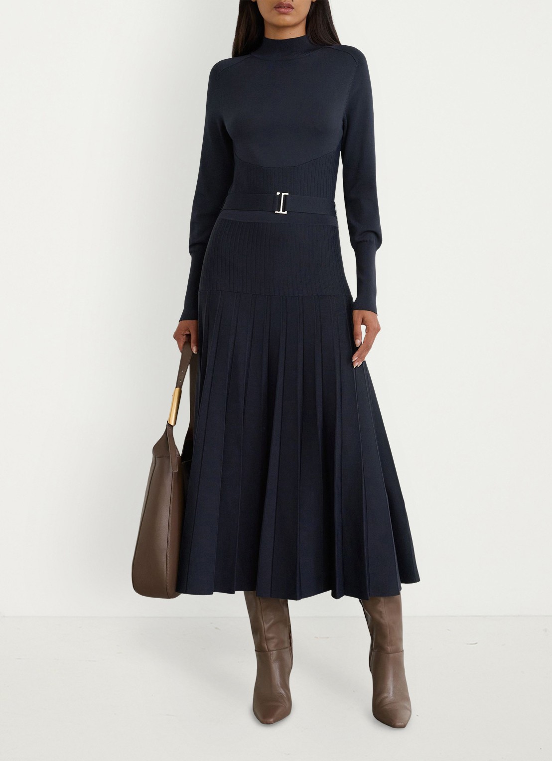Reiss Lydia ribgebreide maxi jurk met ceintuur - detail 2 blauw