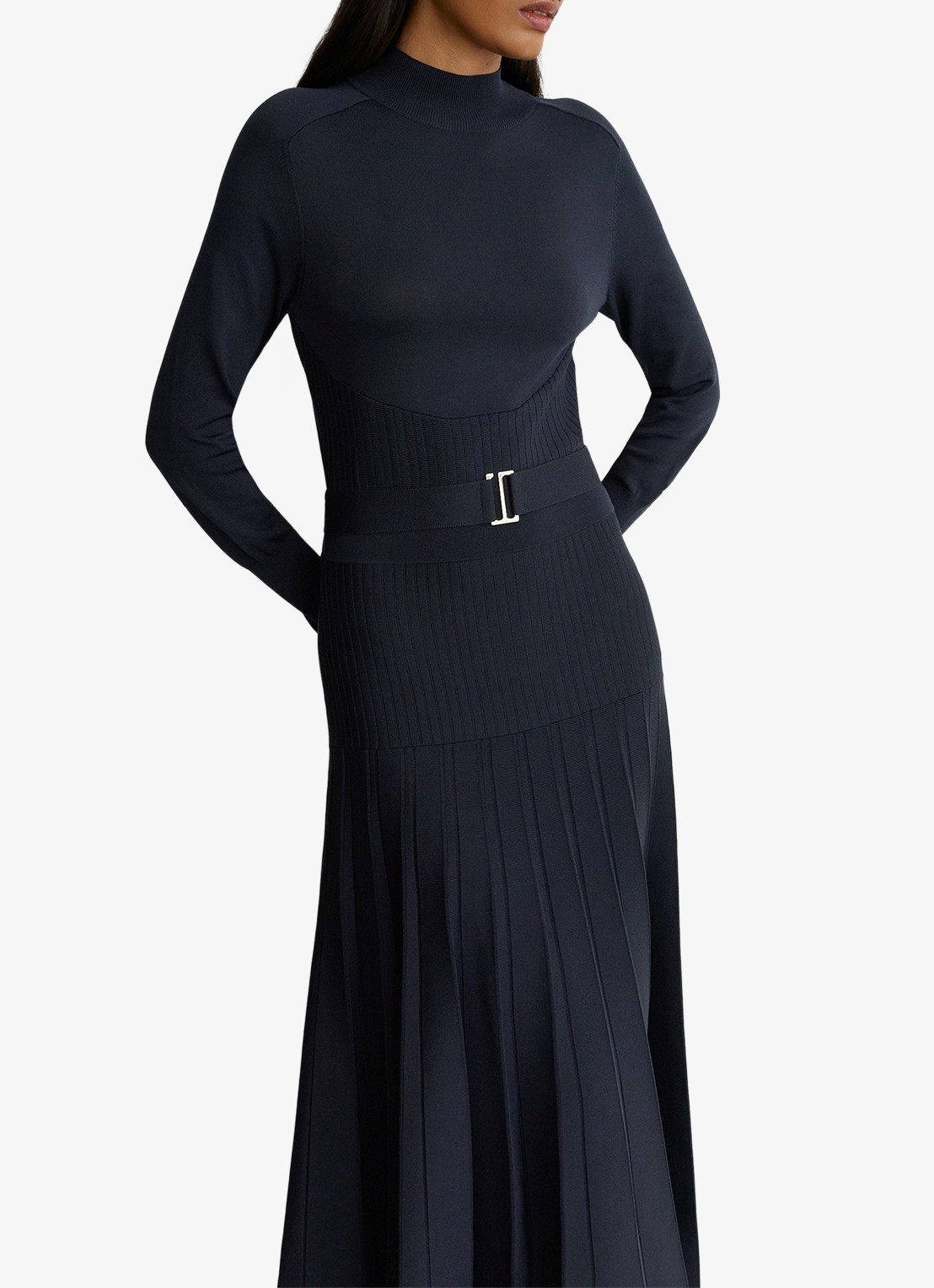 Reiss Lydia ribgebreide maxi jurk met ceintuur - detail 3 blauw