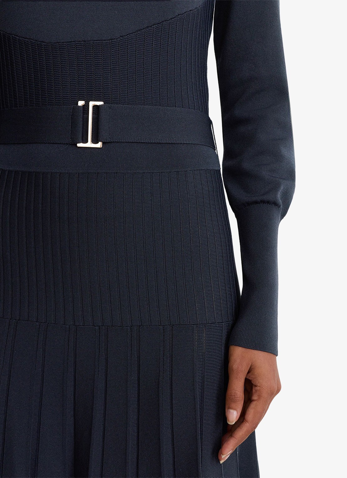 Reiss Lydia ribgebreide maxi jurk met ceintuur - detail 5 blauw