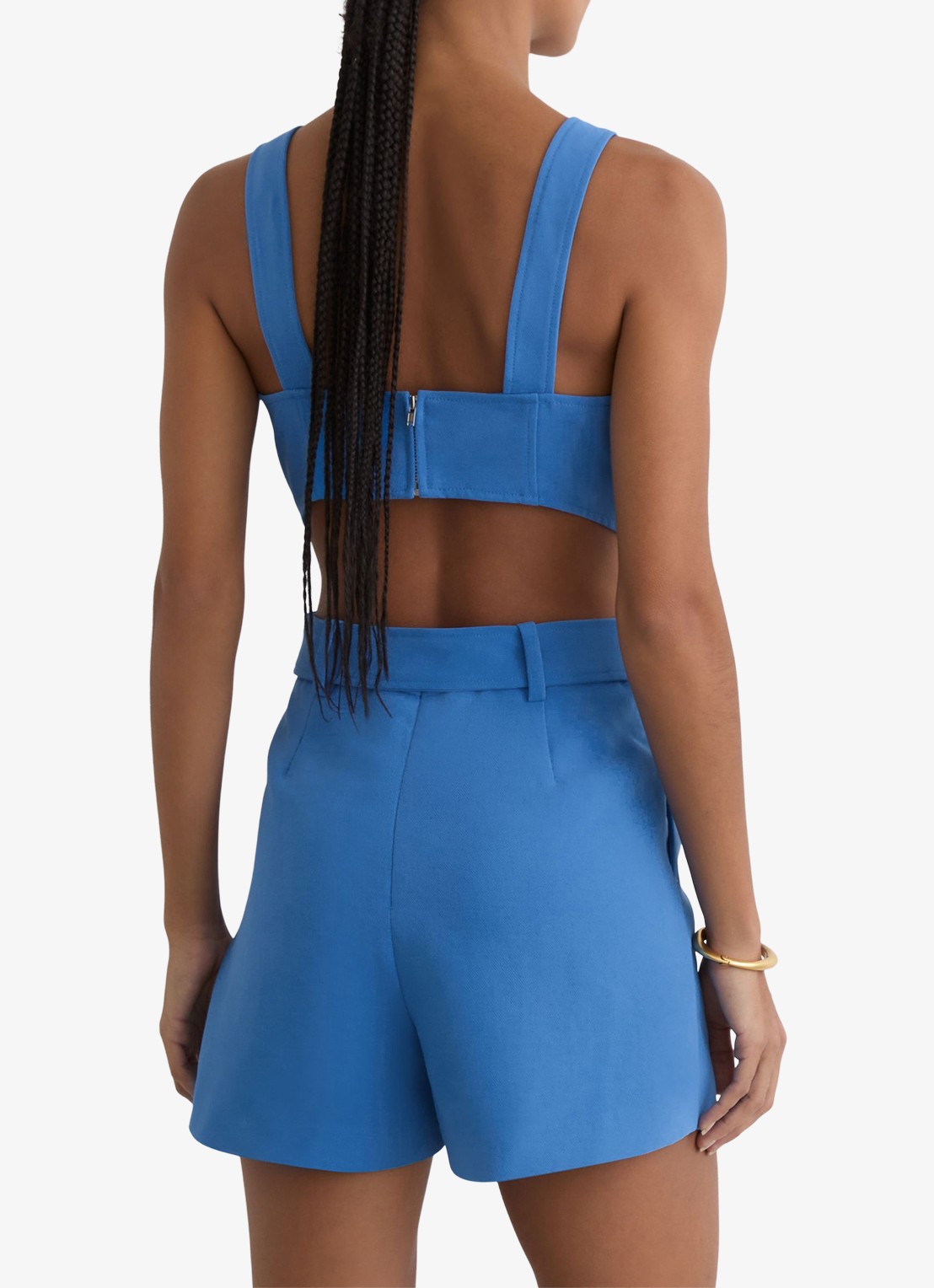 Reiss Lyon straight fit playsuit met cut-out detail en strikceintuur - achterkant donkerblauw