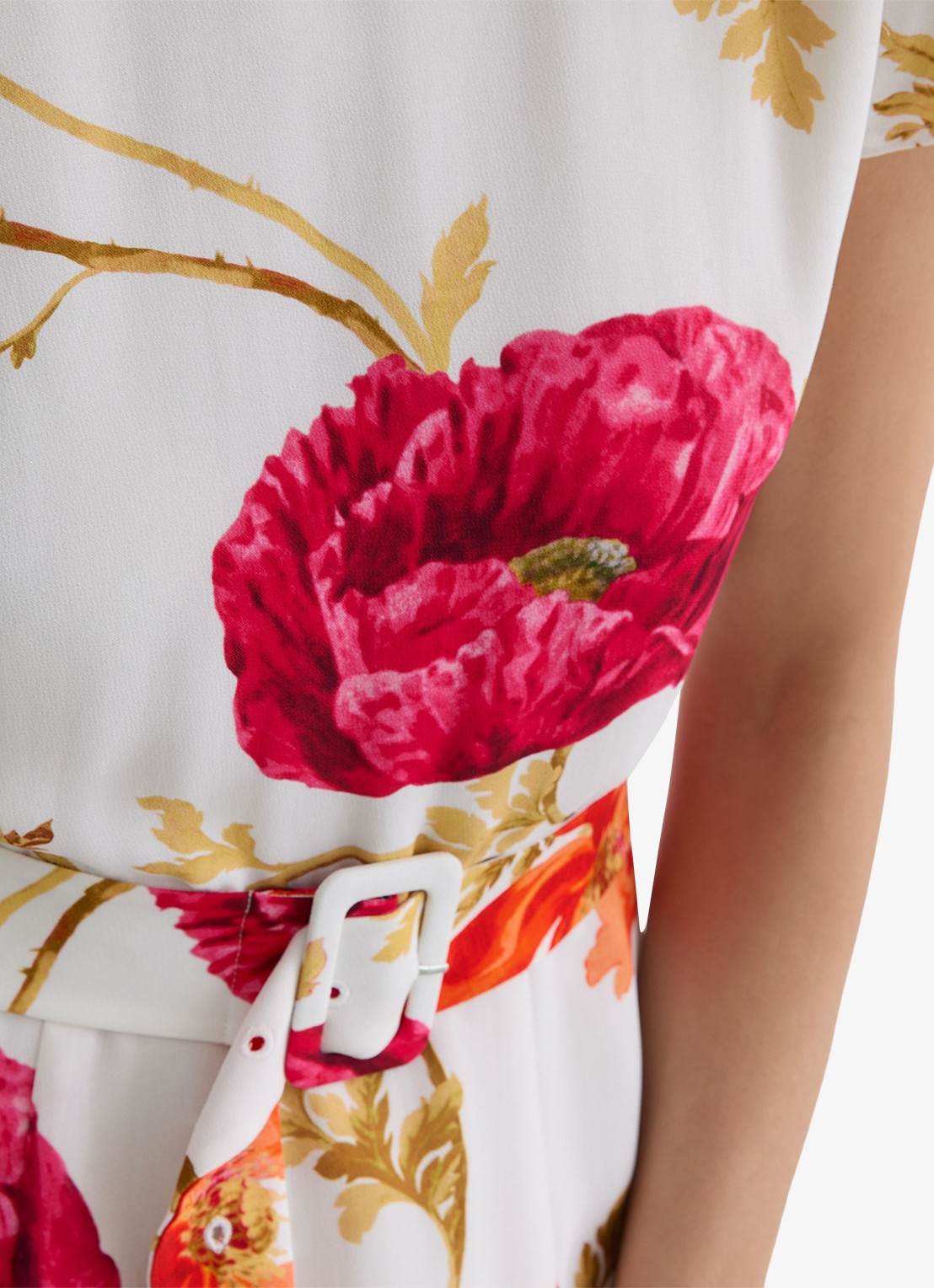 Reiss Lyra midi jurk met bloemenprint en ceintuur - detail roze