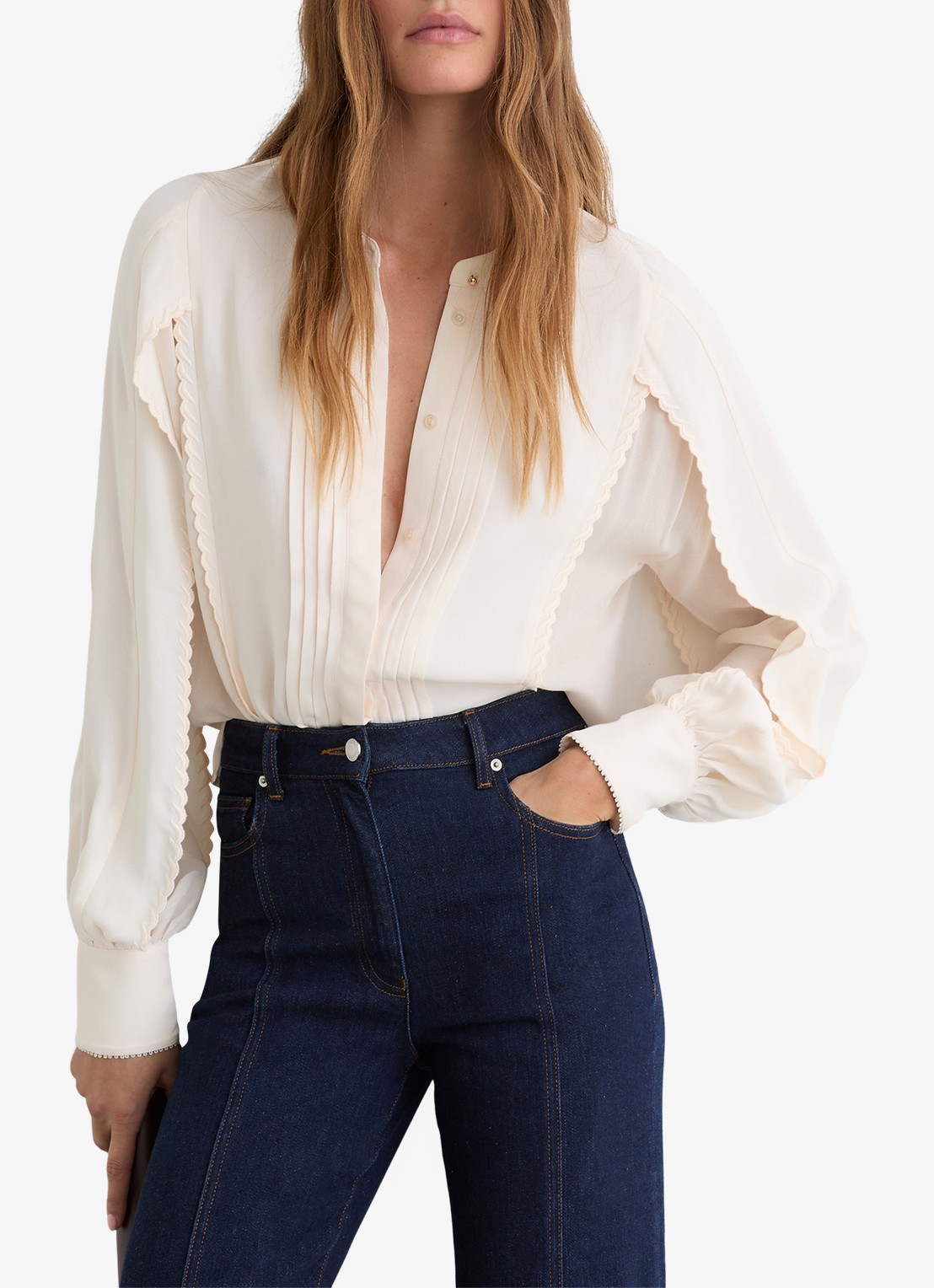 Reiss Maddie blouse met plooidetail - detail beige