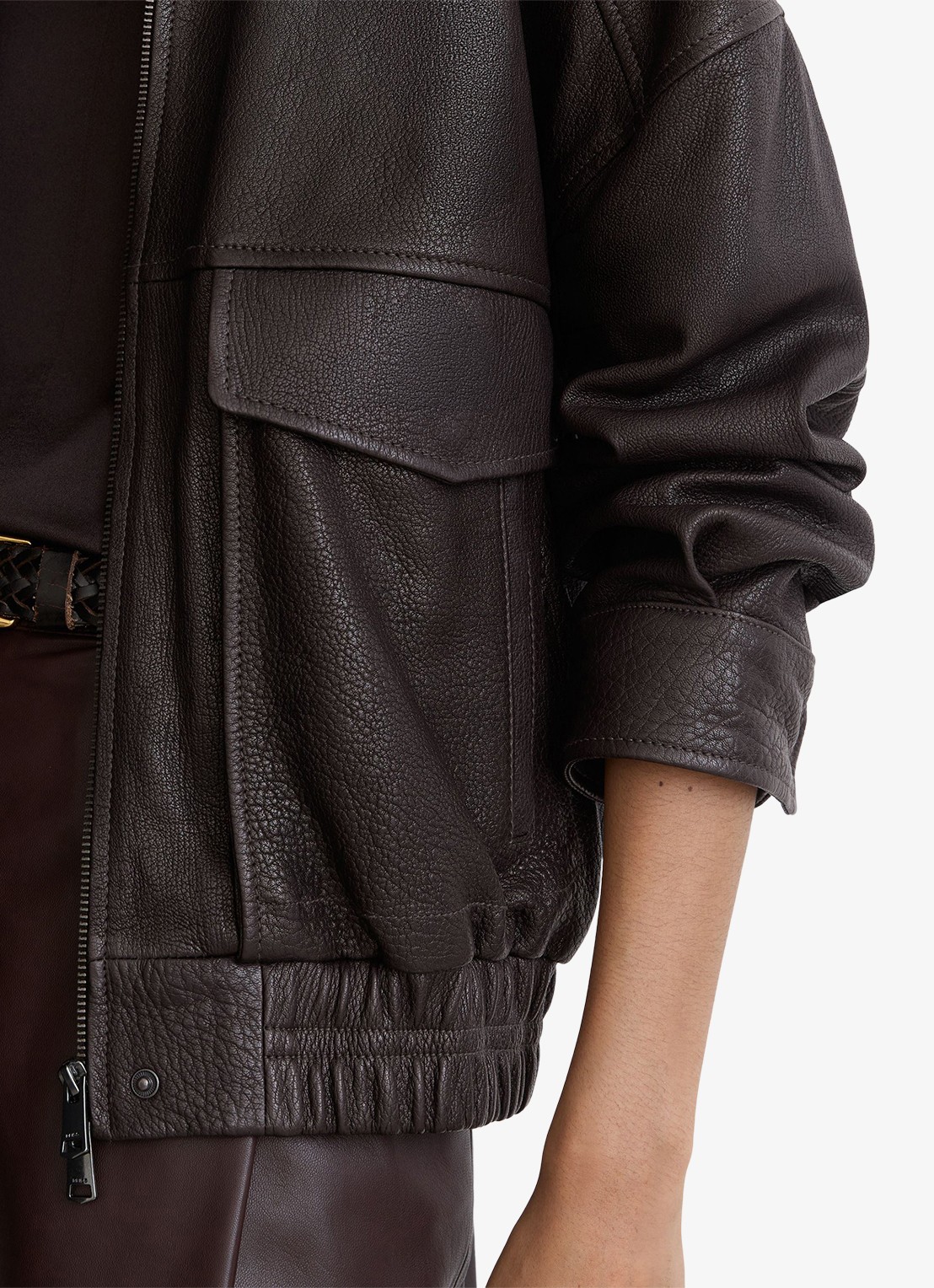 Reiss Maeve jack van leer met opstaande kraag - detail 4 bruin