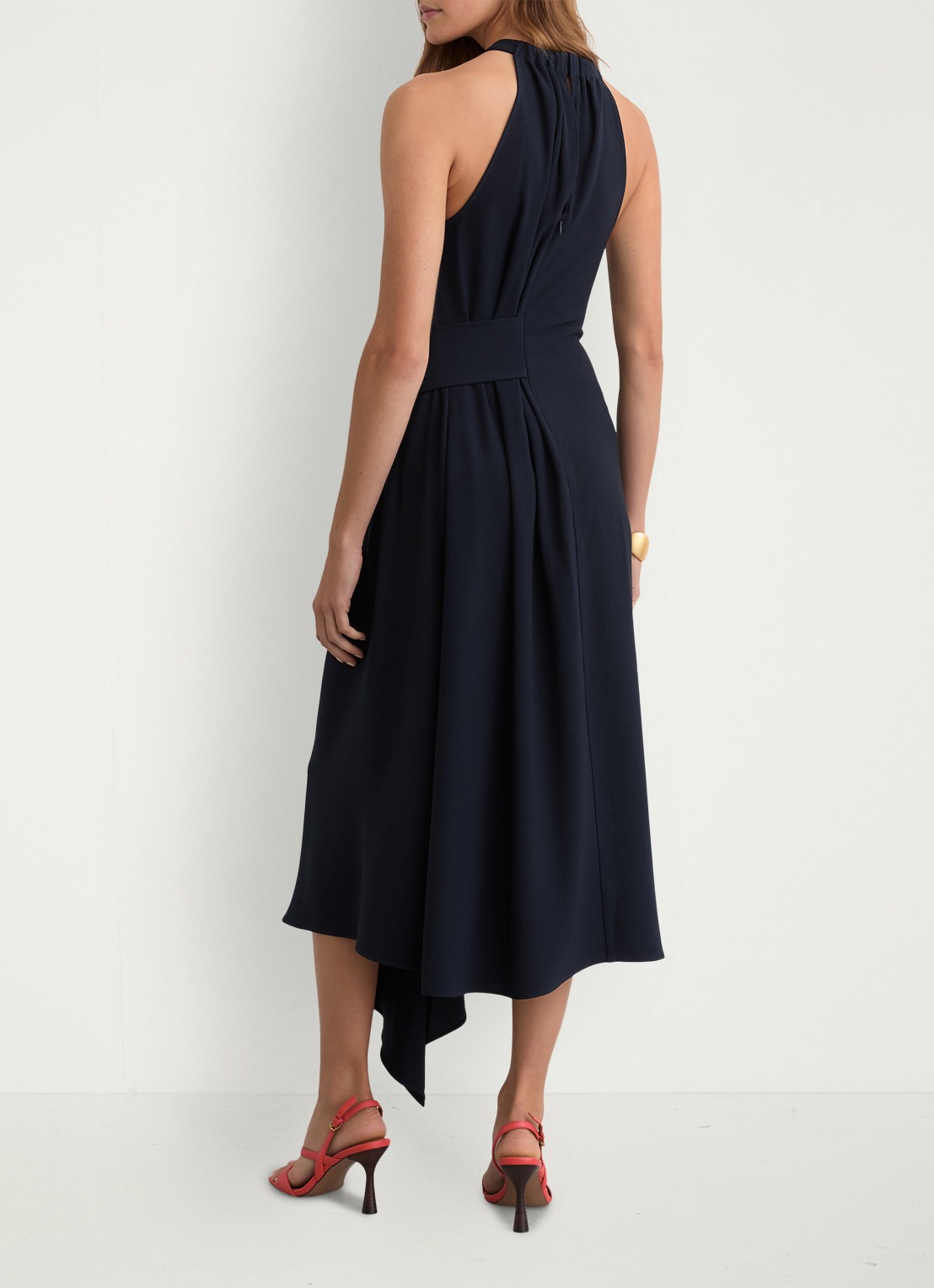 Reiss Maeve midi jurk met gedrapeerd detail - achterkant blauw