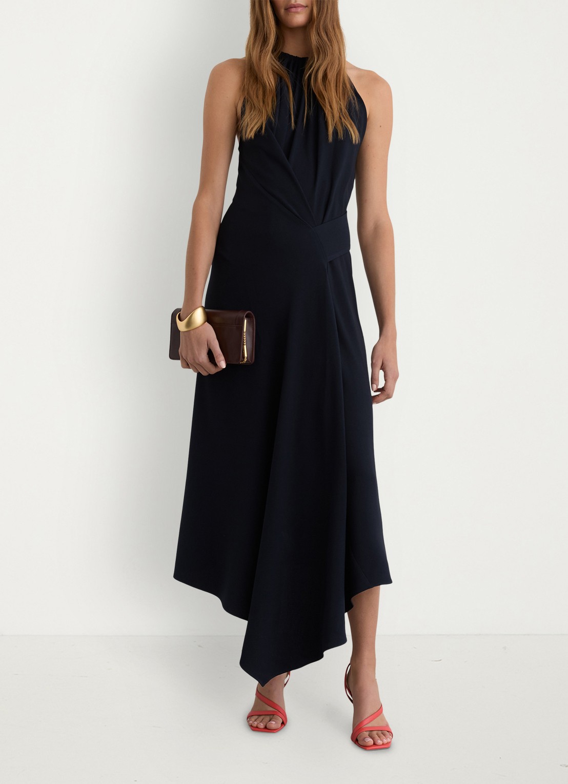 Reiss Maeve midi jurk met gedrapeerd detail - voorkant 7 blauw