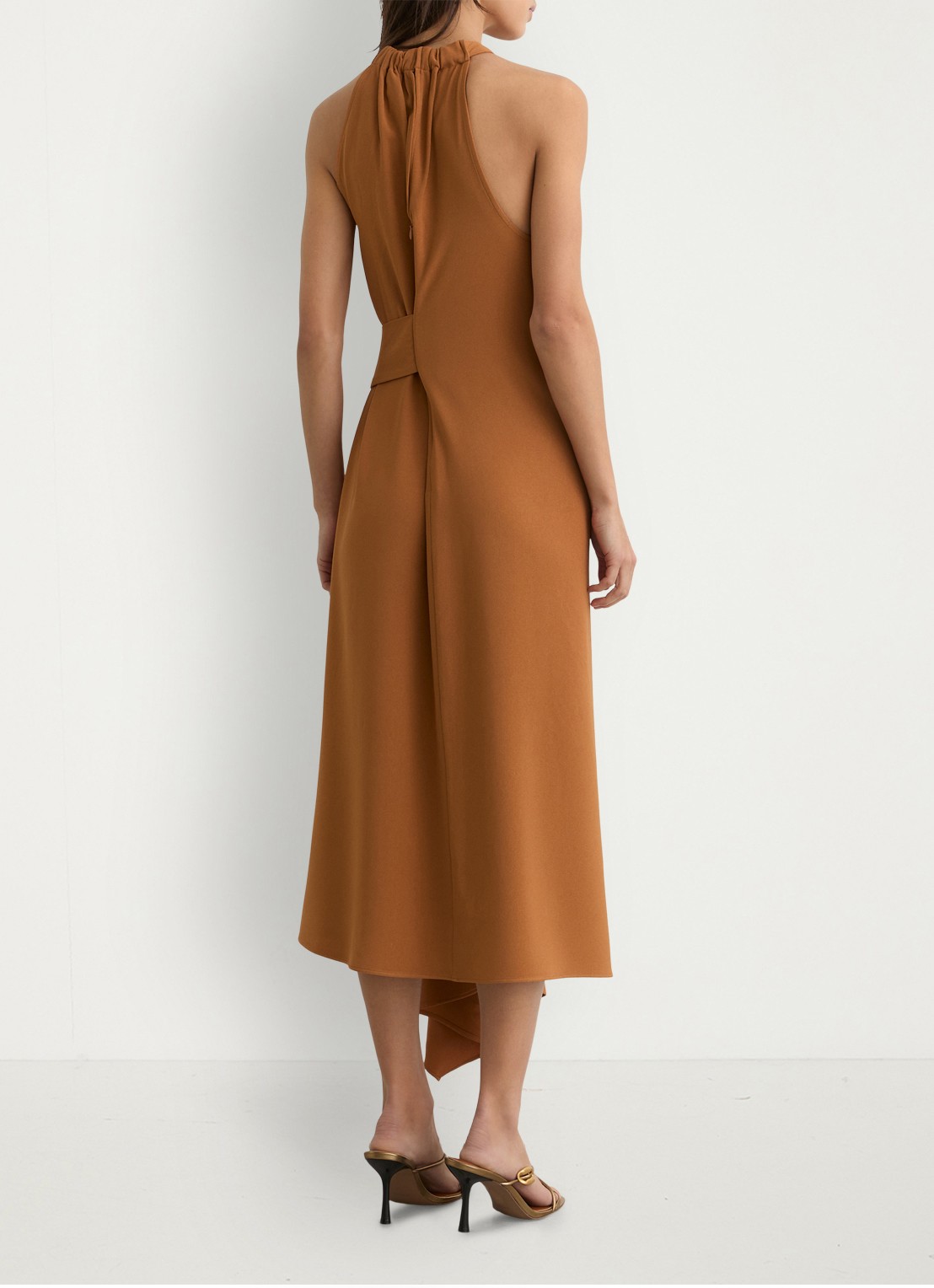 Reiss Maeve midi jurk met gedrapeerd detail - achterkant oranje