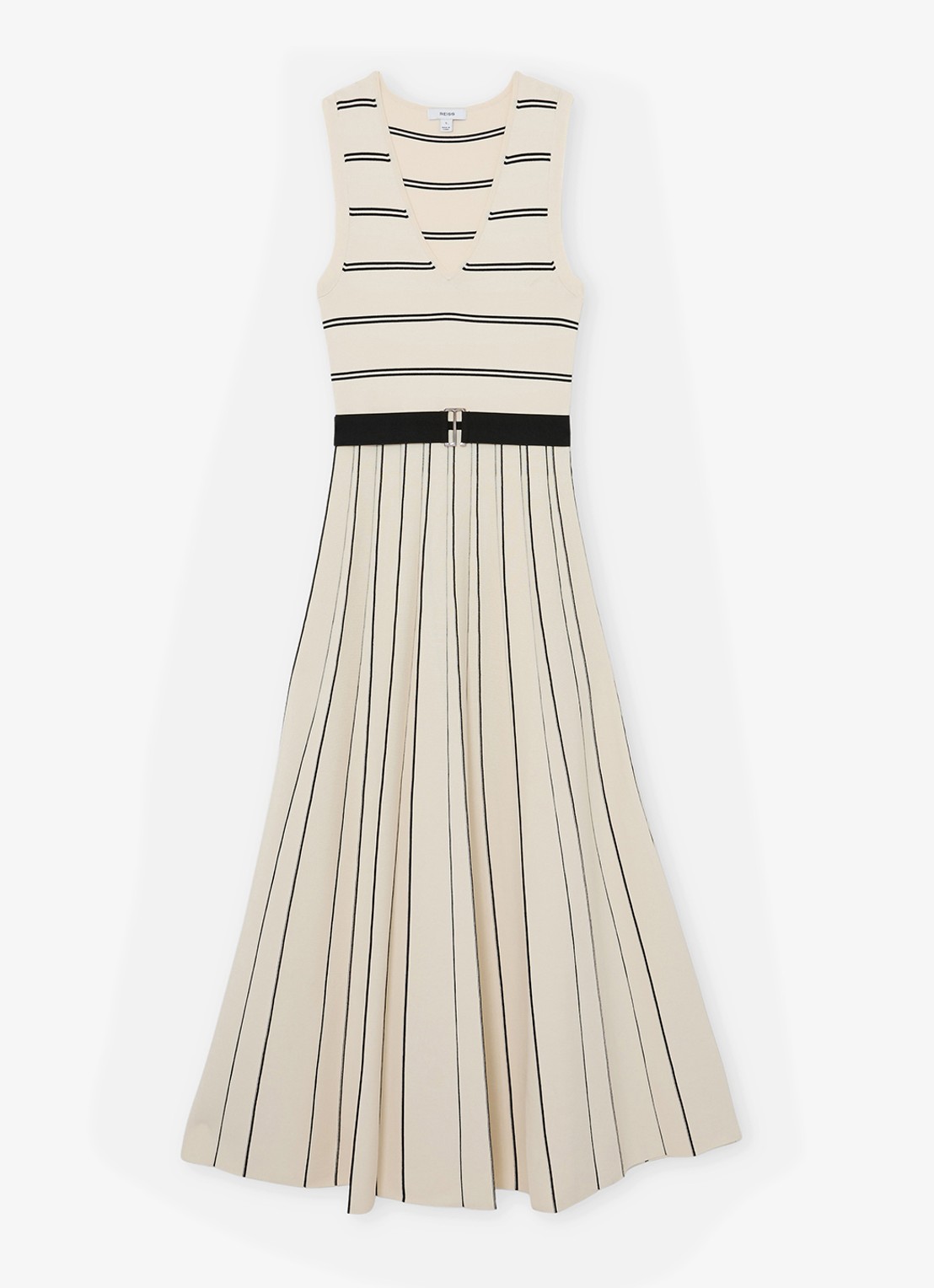 Reiss Mallory midi jurk met plooien  - voorkant beige