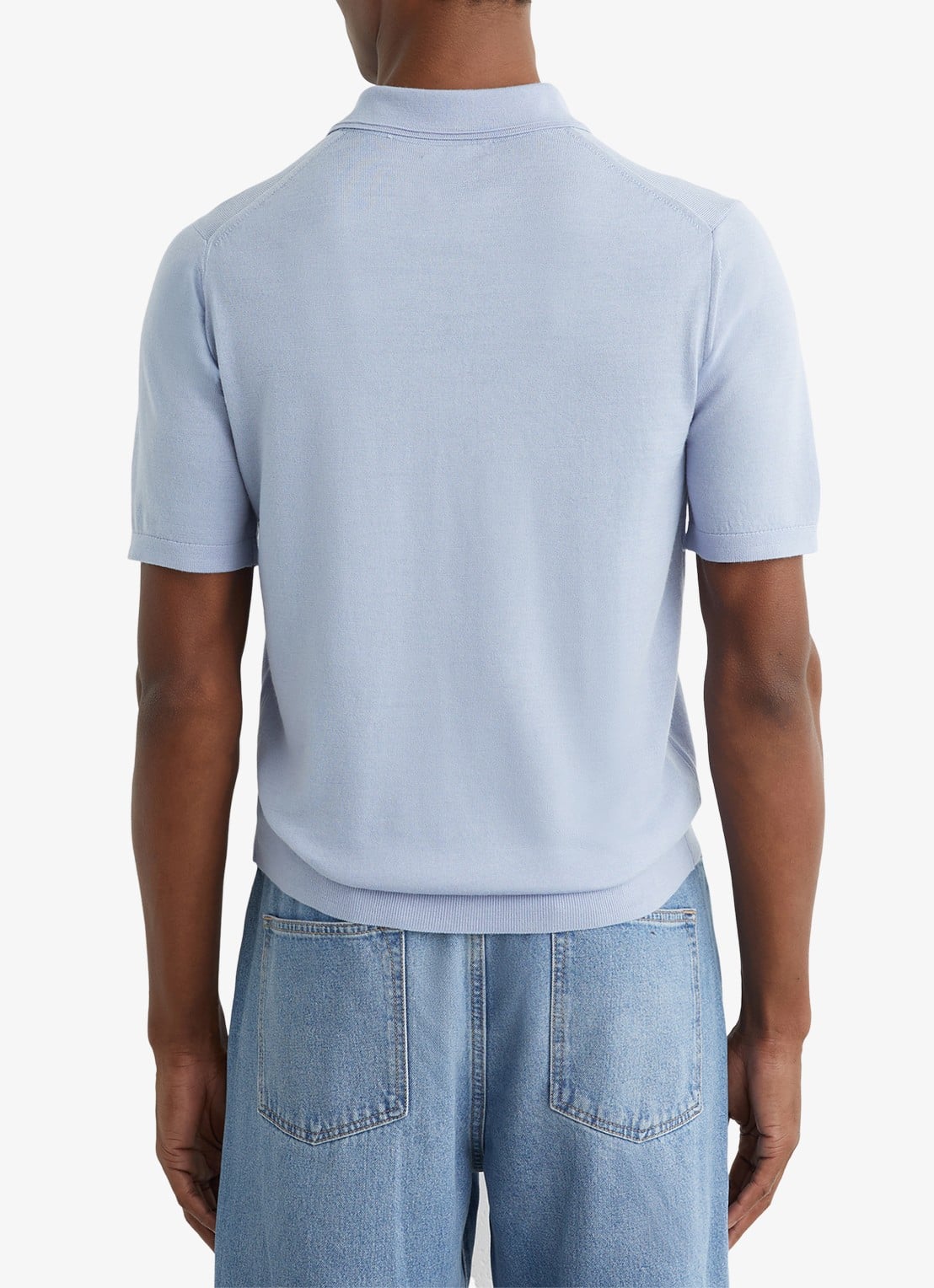 Reiss MANOR Merino Wool Short-Sleeve Polo Shirt - achterkant lichtblauw