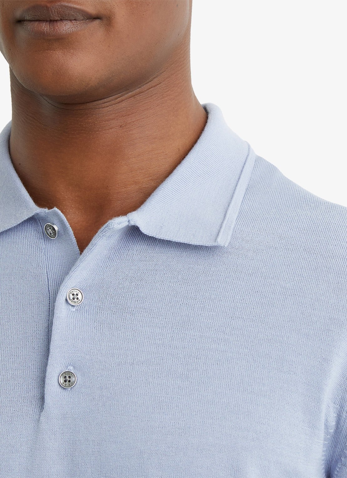 Reiss MANOR Merino Wool Short-Sleeve Polo Shirt - detail 5 lichtblauw