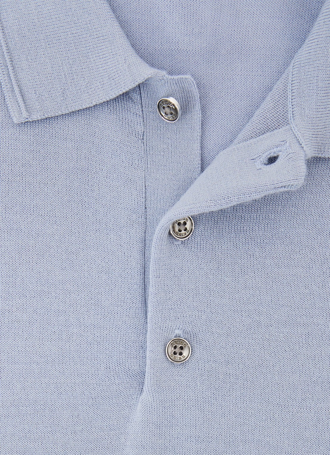Reiss MANOR Merino Wool Short-Sleeve Polo Shirt - detail 6 lichtblauw