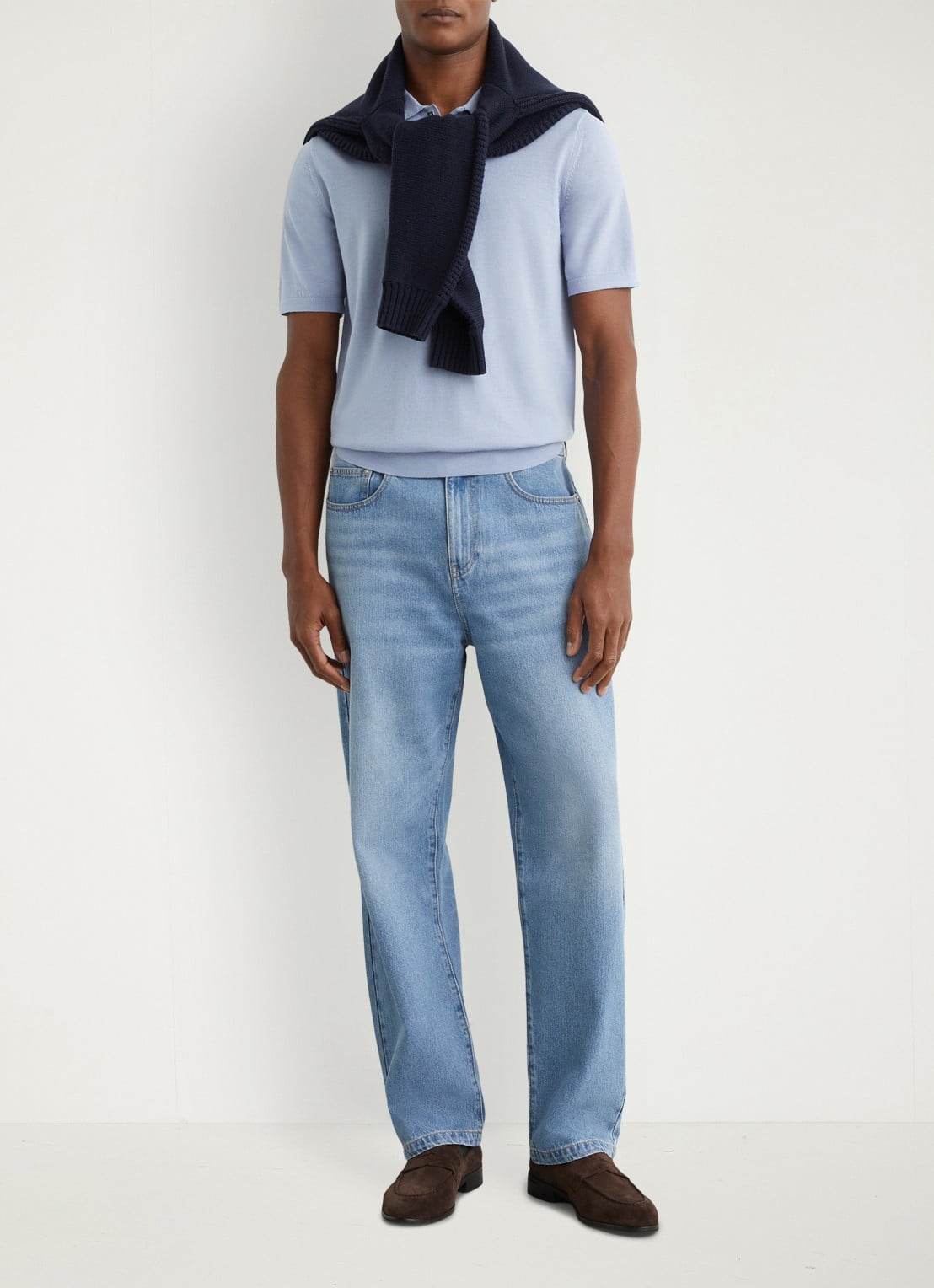Reiss MANOR Merino Wool Short-Sleeve Polo Shirt - voorkant 3 lichtblauw