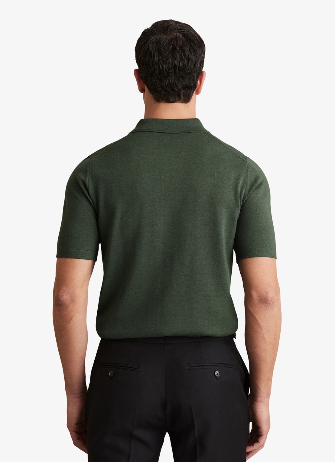 Reiss Manor regular fit polo van merino wol - achterkant donkergroen