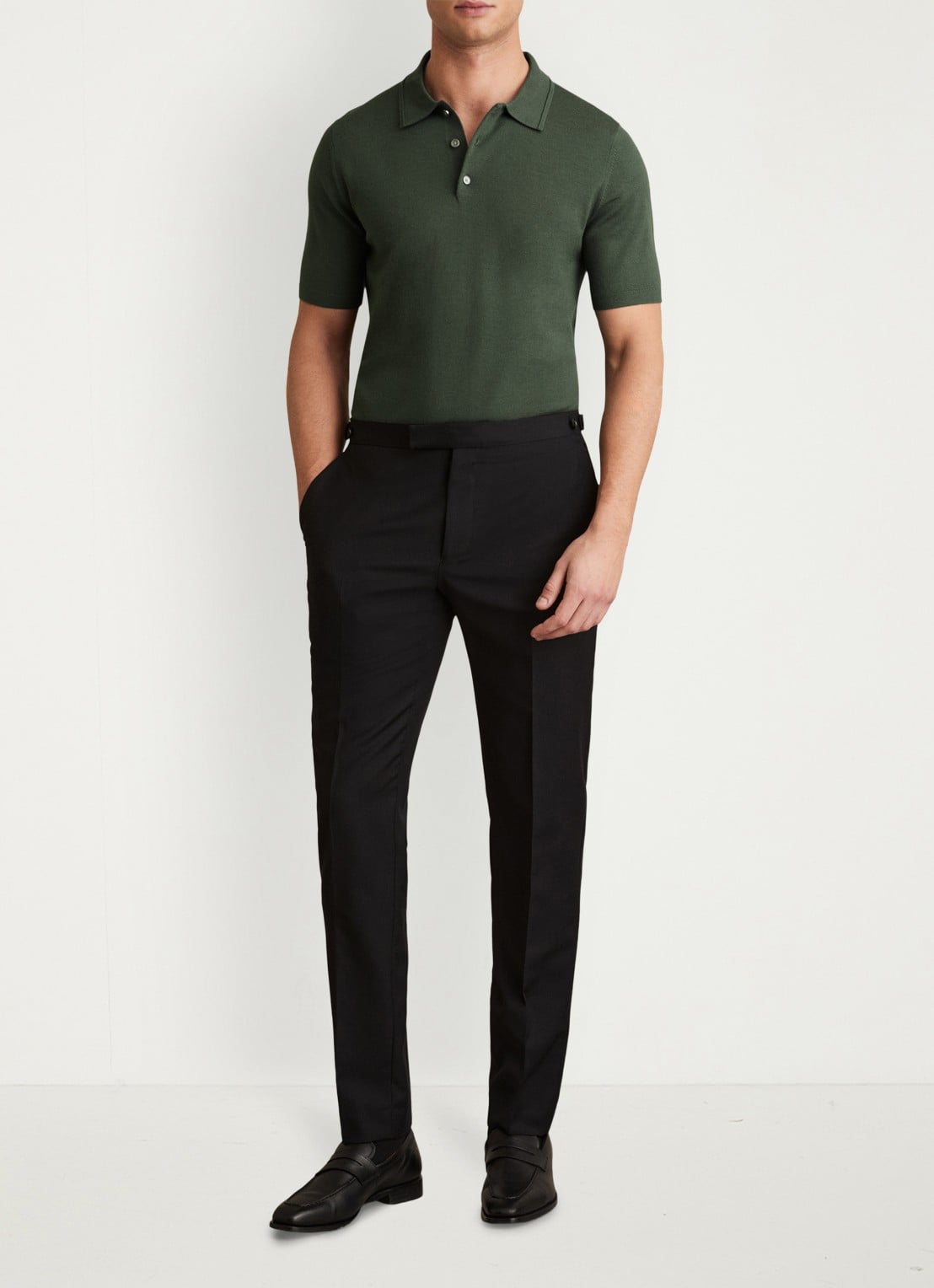 Reiss Manor regular fit polo van merino wol - voorkant 3 donkergroen