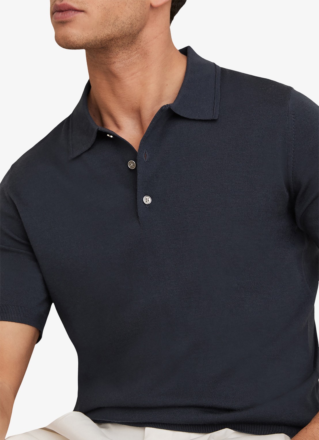 Reiss Manor regular fit polo van merino wol - detail 3 donkerblauw