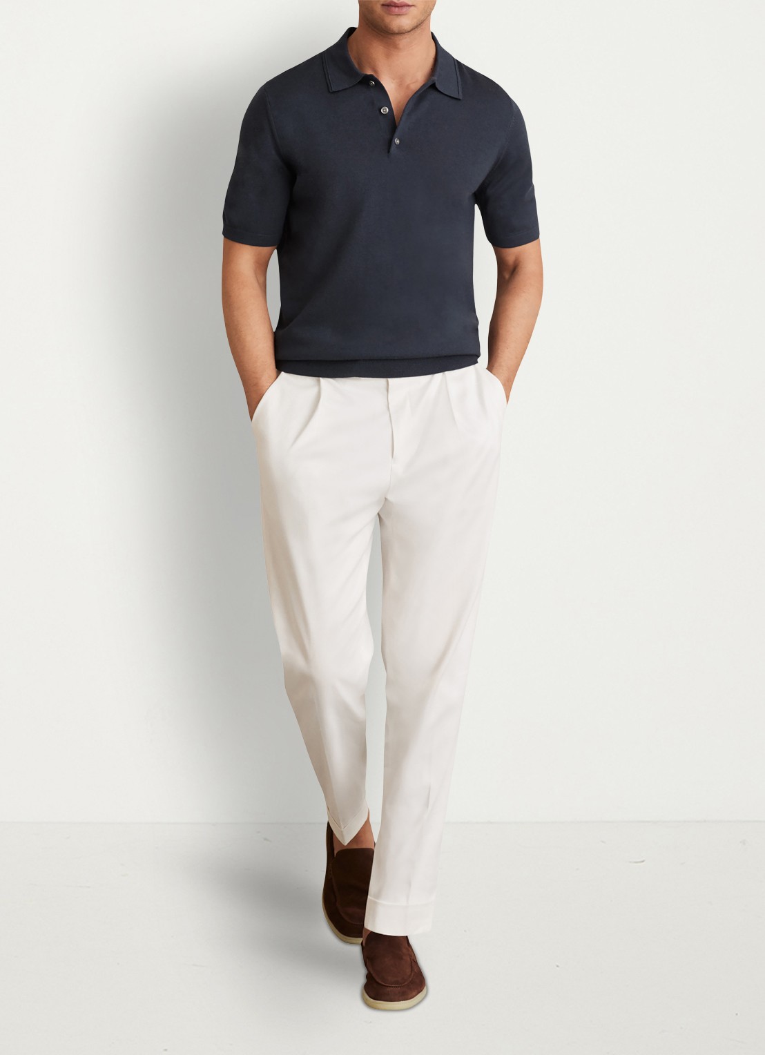 Reiss Manor regular fit polo van merino wol - voorkant 2 donkerblauw