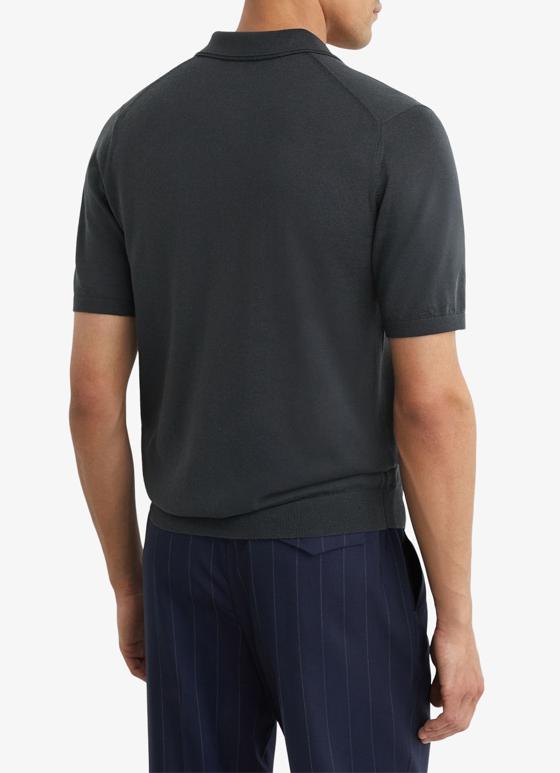 Reiss Manor regular fit polo van merino wol - achterkant vulcan grey / grijs