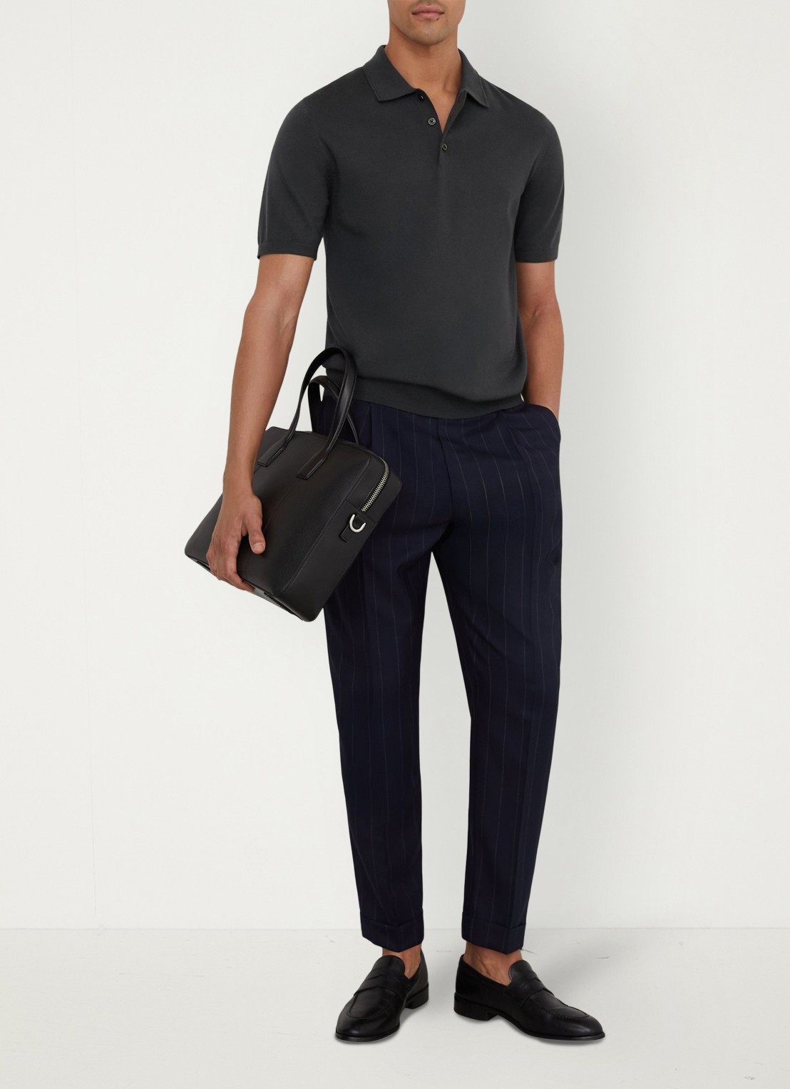Reiss Manor regular fit polo van merino wol - voorkant 7 vulcan grey / grijs